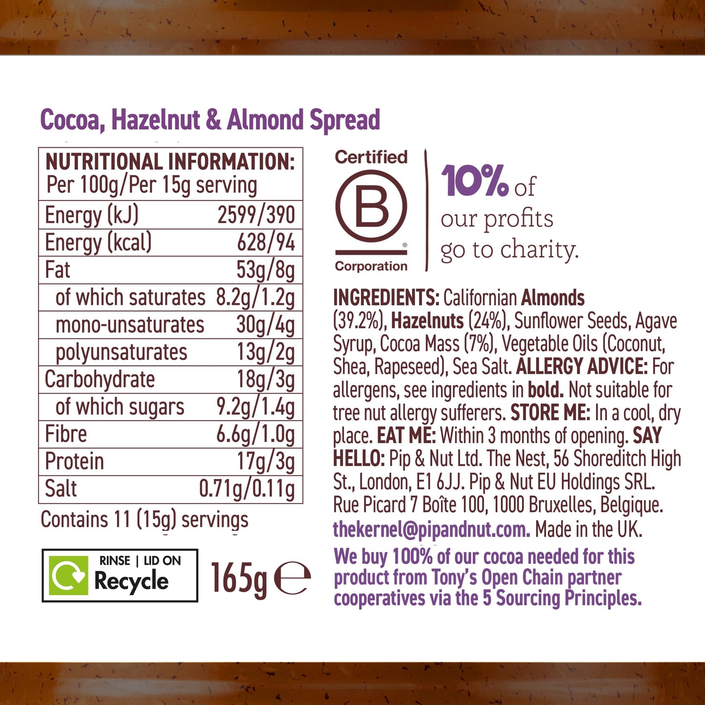 Pip & Nut Chocolate Hazelnut Spread 165g