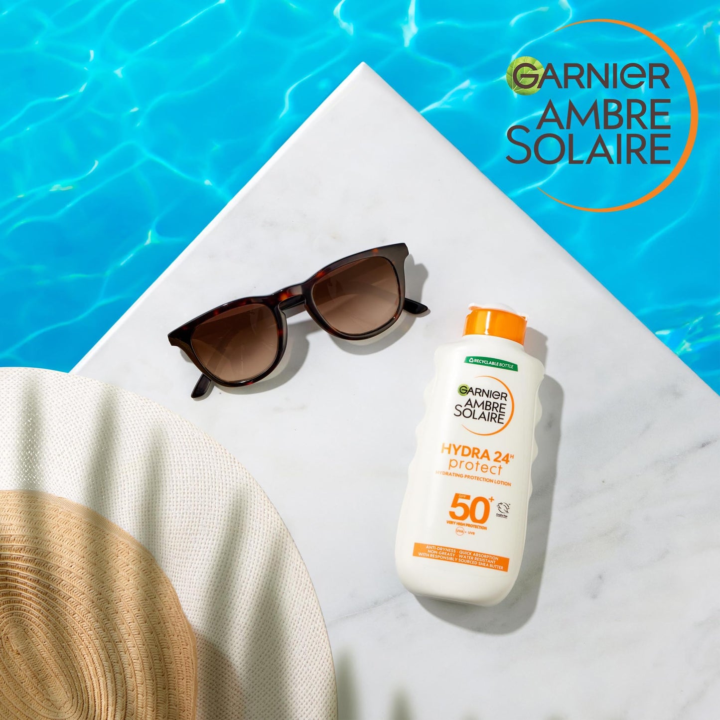 Garnier Ambre Solaire Hydra 24 Hour Protect Hydrating Protection Lotion High Sun Factor Water Resistant Sunscreen with Shea Butter UVA & UVB 200ml