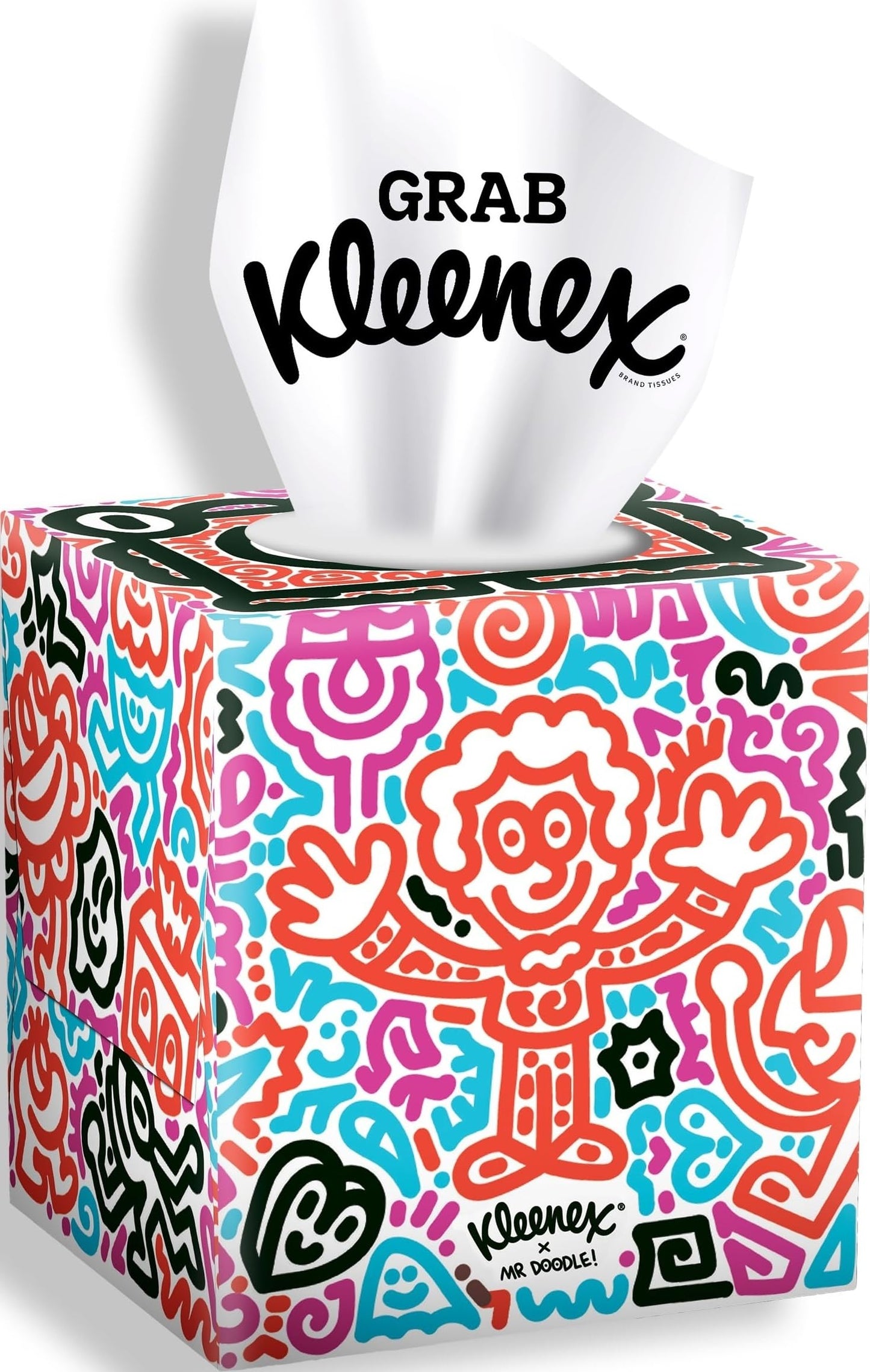 Kleenex x Mr Doodle Limited Edition Design Facial Tissue Cube - Single Cube Tissue Box. (Design May Vary from Main Image).