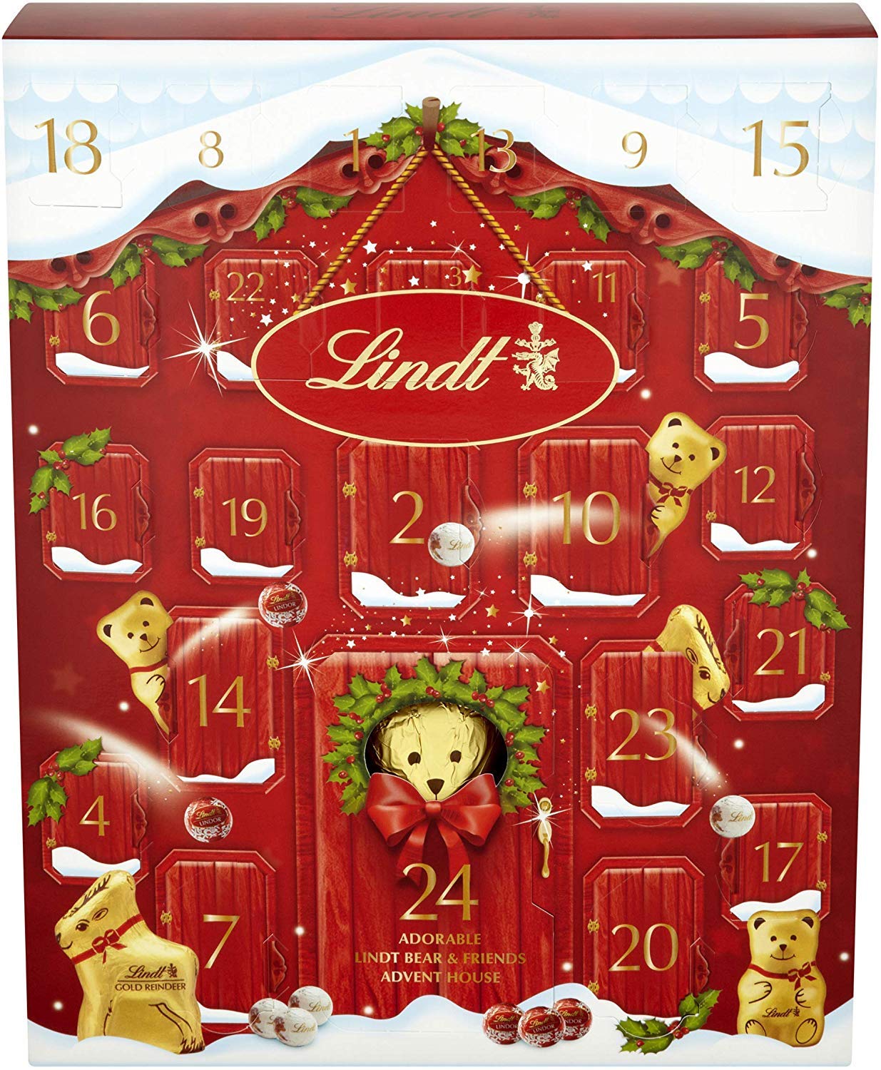 Lindt Teddy Bear 24 Days Luxurious Chocolate Advent Calendar, Red, 250 g