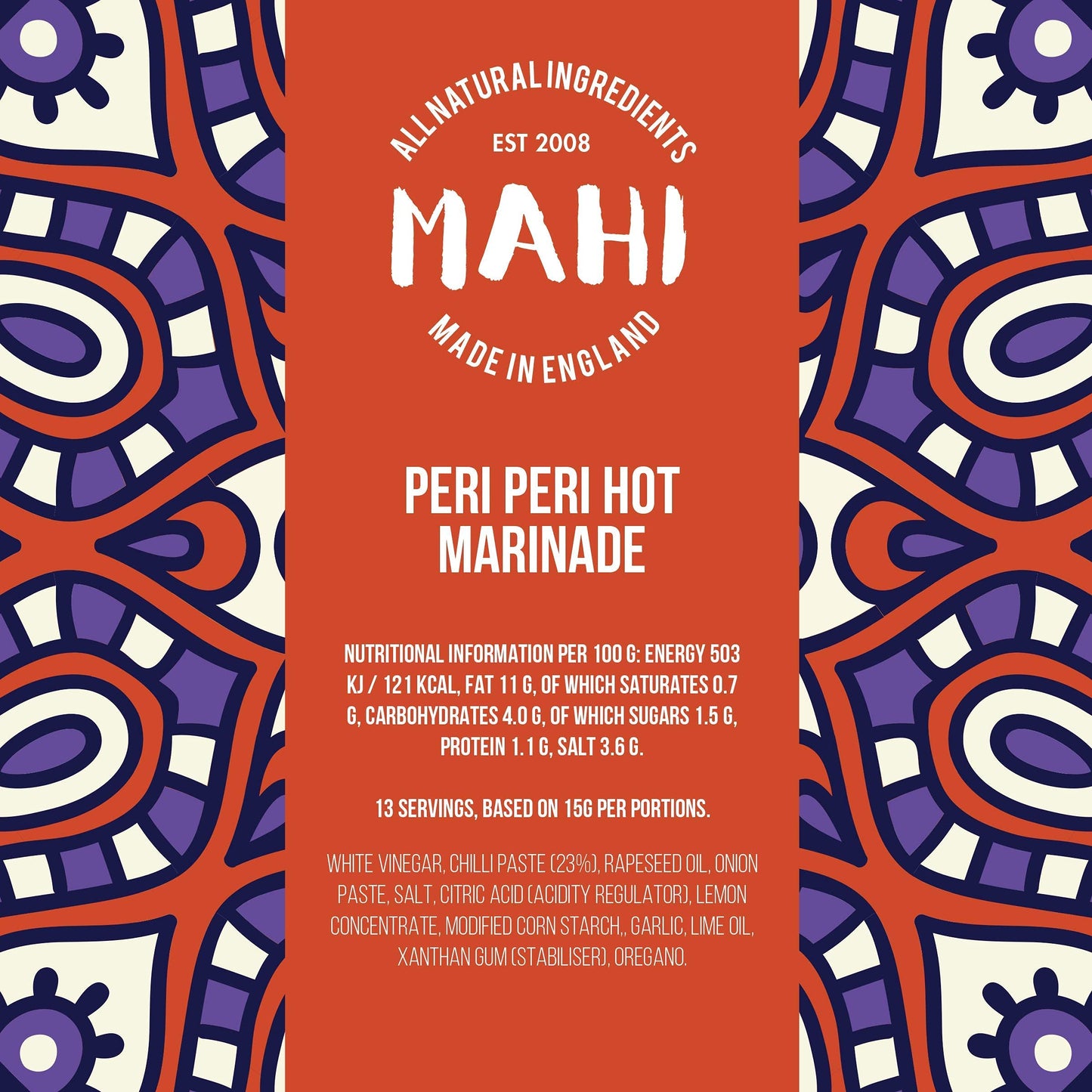 MAHI Peri-Peri Hot Marinade Sauce - Medium Spicy Chilli Heat, Perfect for BBQs & Every Day, Gluten Free (GF) Vegan Sauce, 200g