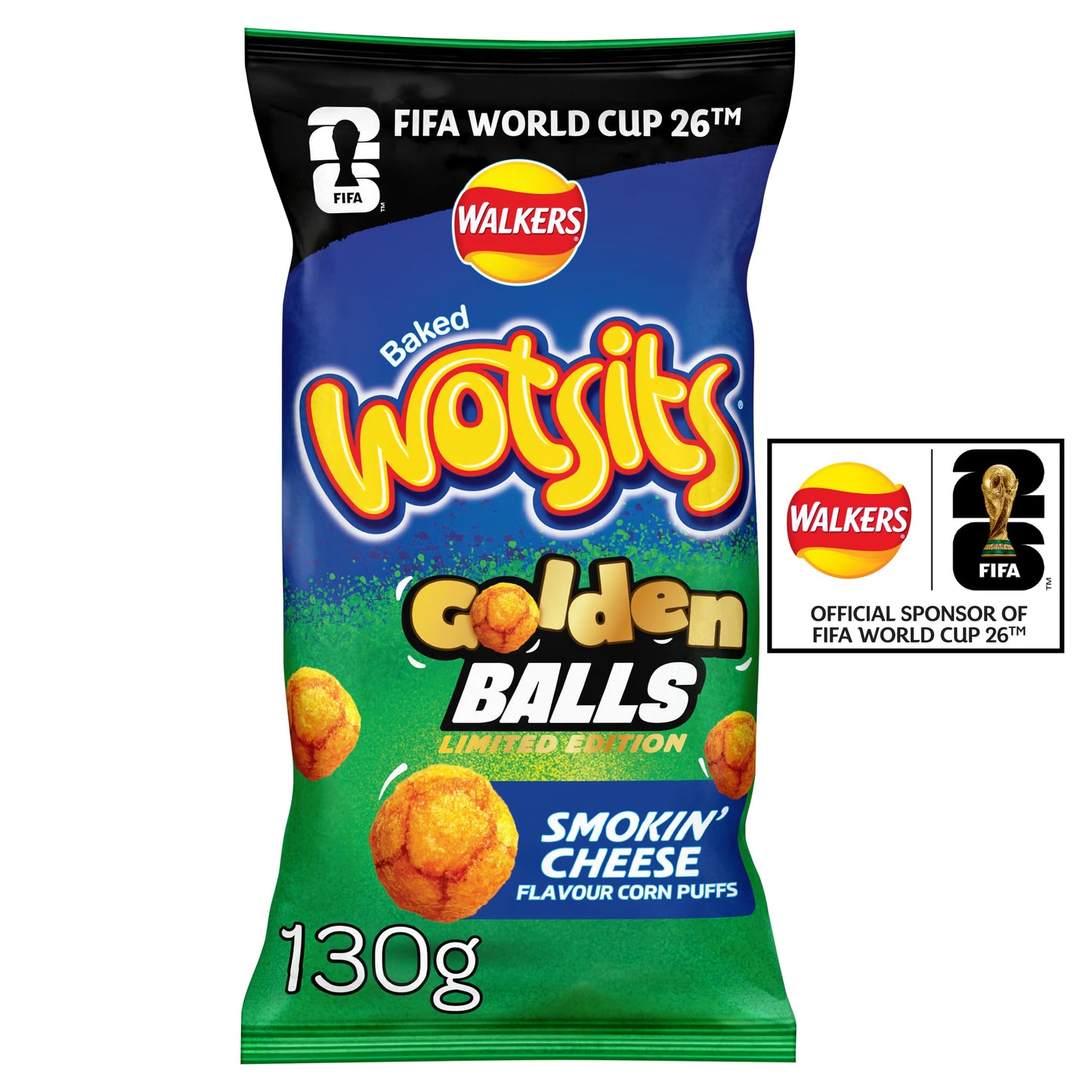 Walkers Wotsits Golden Balls Smokin’ Cheese Puffs Sharing Snacks 130g