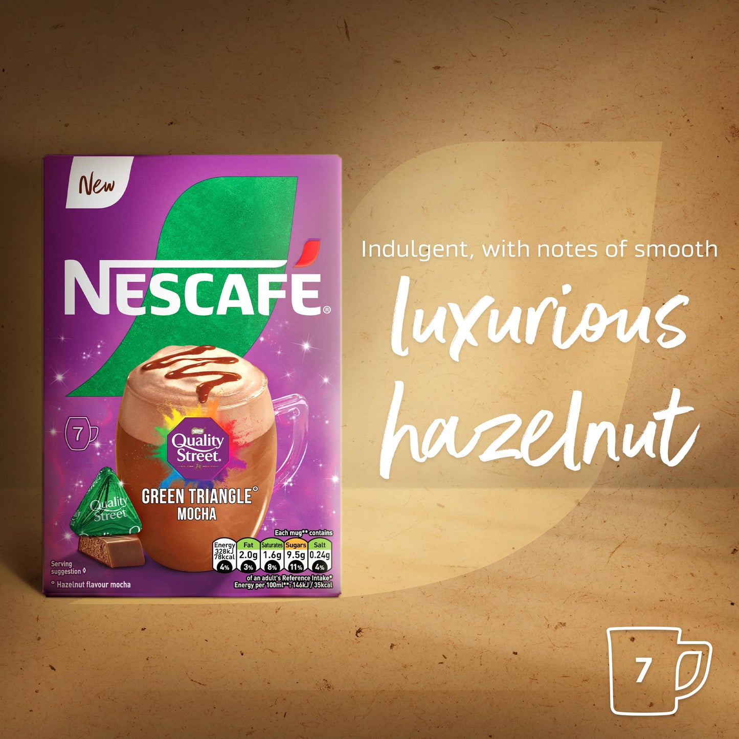 NESCAFÉ Nescafe Green Triangle Quality Street Mocha 7 x 19g Sachets, 100% Responsibly Sourced Coffee