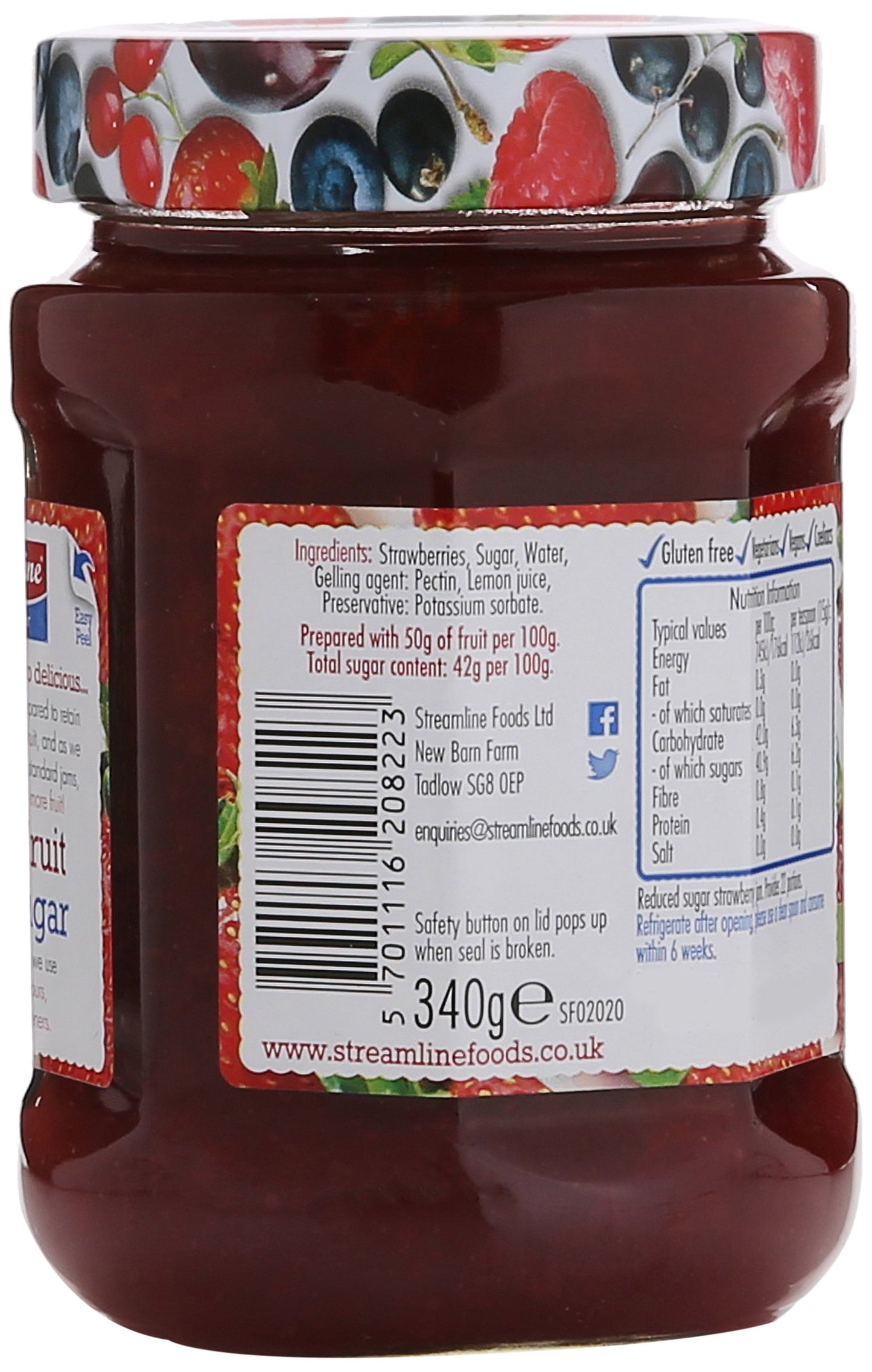 Streamline Less Sugar Strawberry Jam, 340g