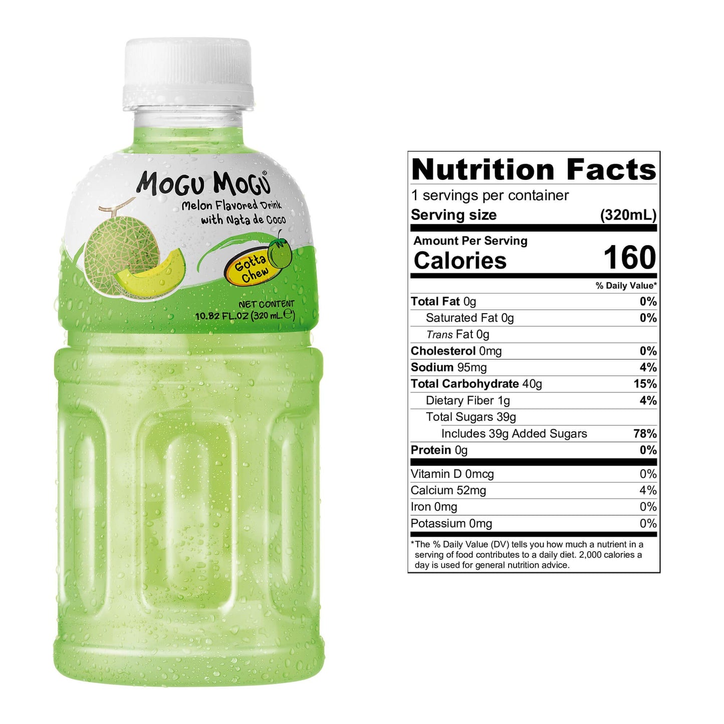 Mogu Mogu Melon Flavoured Drink with Nata de Coco, 320ml