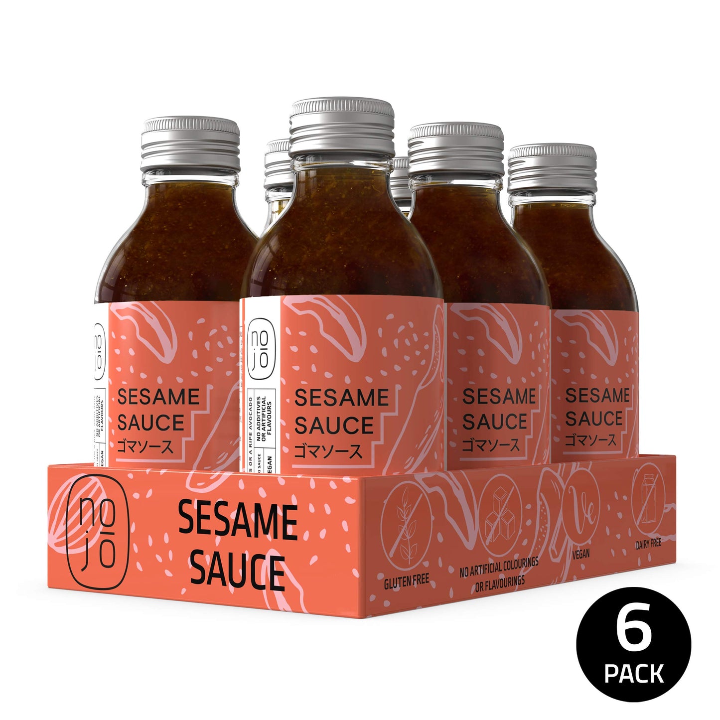 Sesame Sauce with Sesame Oil for Stir Fry, Marinade, or Dressing | Non-GMO & No Added Sugar | Gluten-Free, Nut-Free, Vegan | 200ml x 6 Recycled Glass Bottles I NOJŌ Sesame Sauce