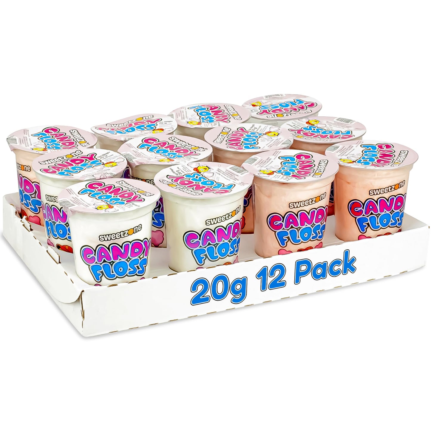 Sweetzone Candy Floss Halal Sweets Tub 20g x 12 Pack, Sweets Bulk, Retro Sweets, Cotton Sweets, Sweet Box, Bulk Sweets, Candy for Sweet Bags, Sweet Tub Delight, Bulk Candy