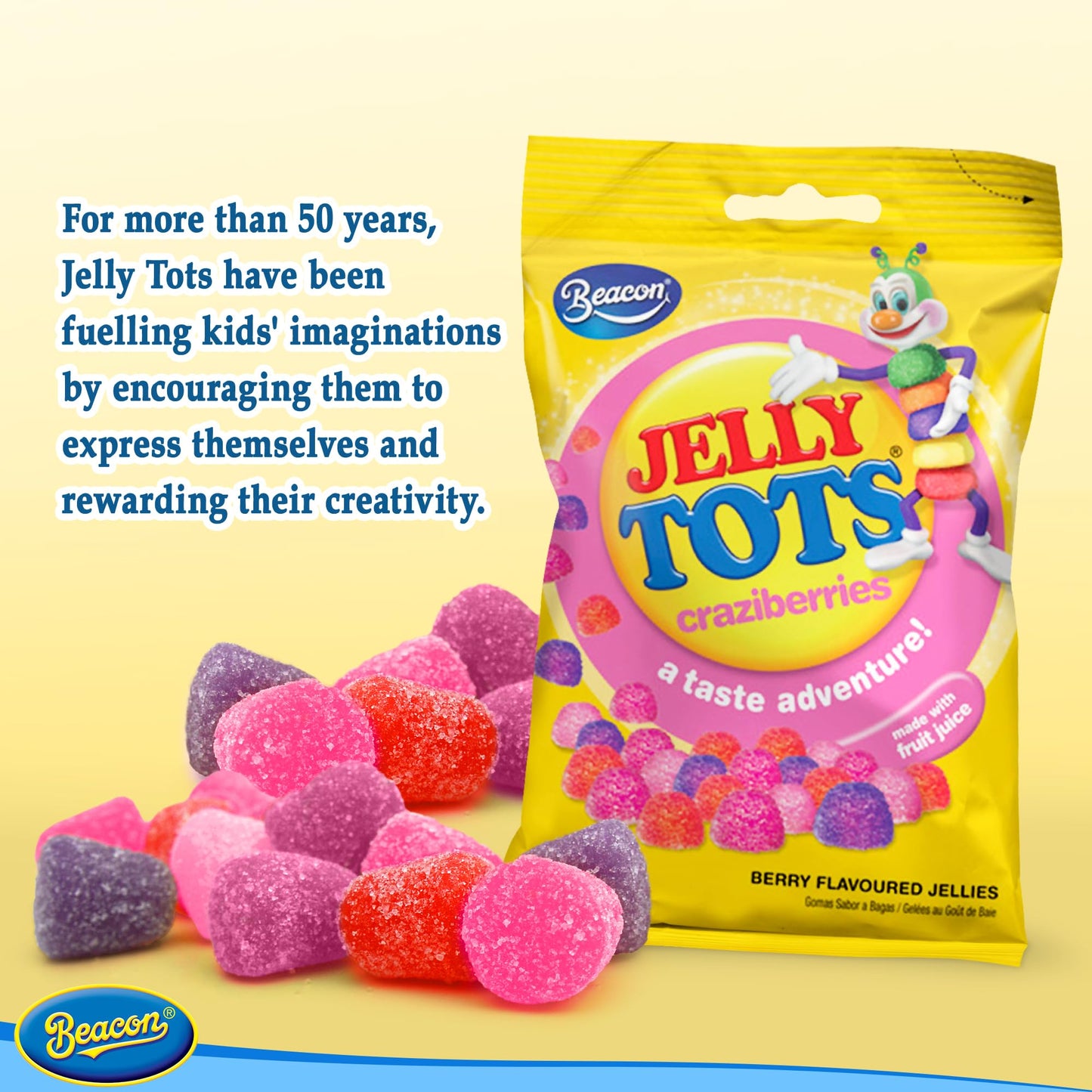 Beacon Jelly Tots Craziberries - Tasty Sweets for Adults & Kids -- Sweet Gift for All Occasions - 5 x 100 grams