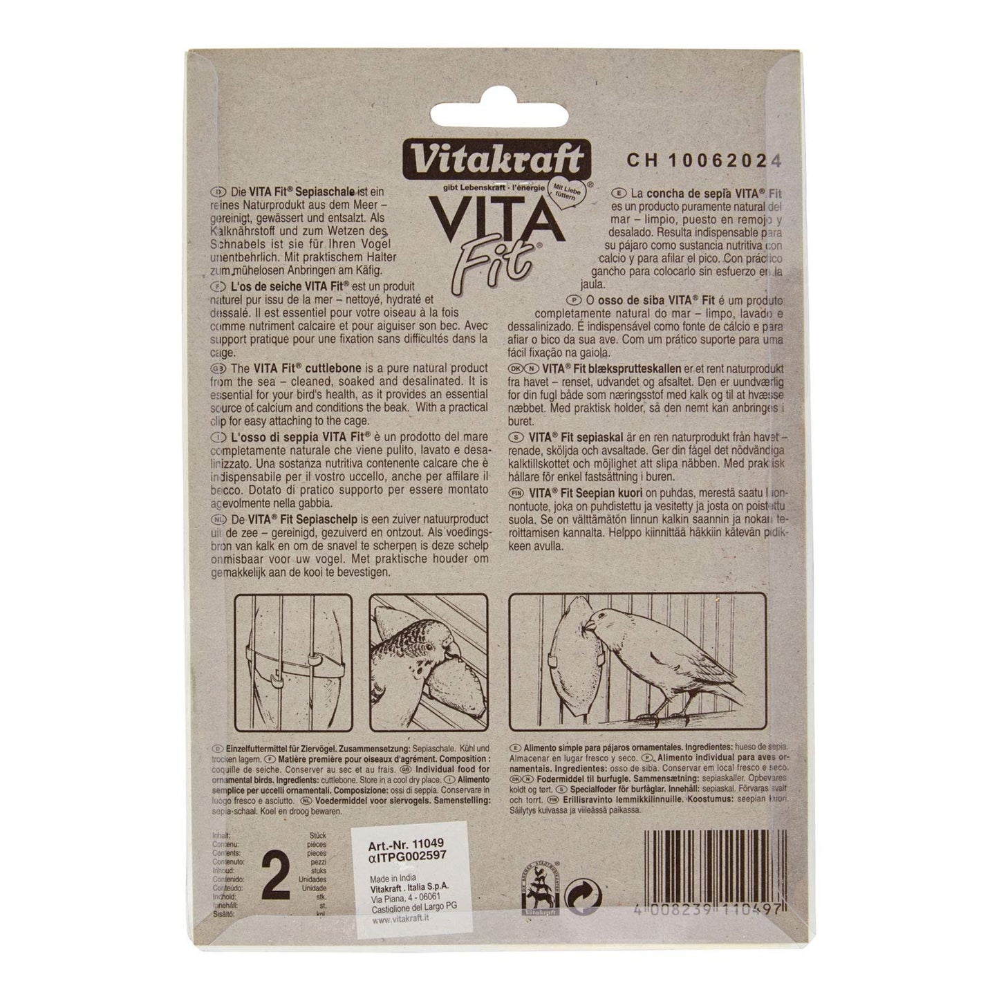 VITAKRAFT - Vita Fit - Cuttlefish Bone for Domestic Birds - Calcareous Nutrient - Special Beak Care - 2 pieces
