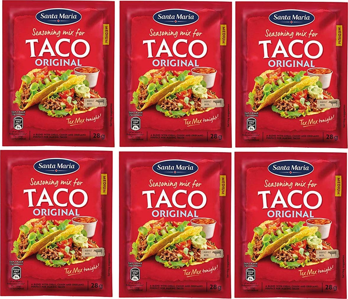 Santa Maria Tex-Mex Taco Seasoning Mix, Medium (6x28g)