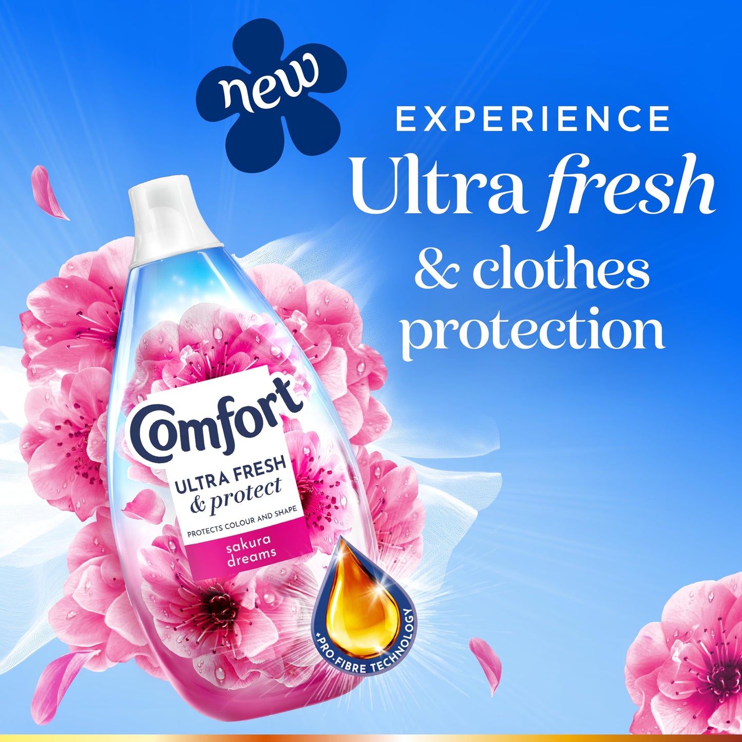 Comfort Ultra Fresh Fabric Conditioner Sakura Dreams, 58 Washes (870 ml) – Infused with Essential Oils, Long-Lasting Fragrance