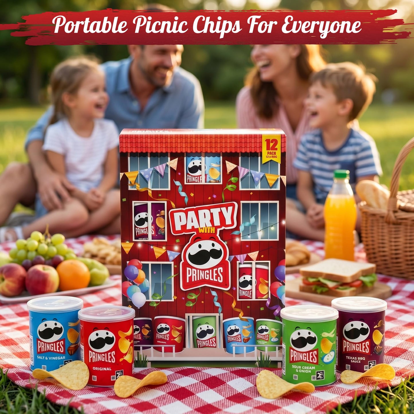 Pringles Original 40g Crisps Multipack – Bulk 12-Pack of Stackable Crisps in Iconic Resealable Canisters, Classic Lightly-Salted Flavor for Lunchboxes, Parties and On-the-Go Snacking
