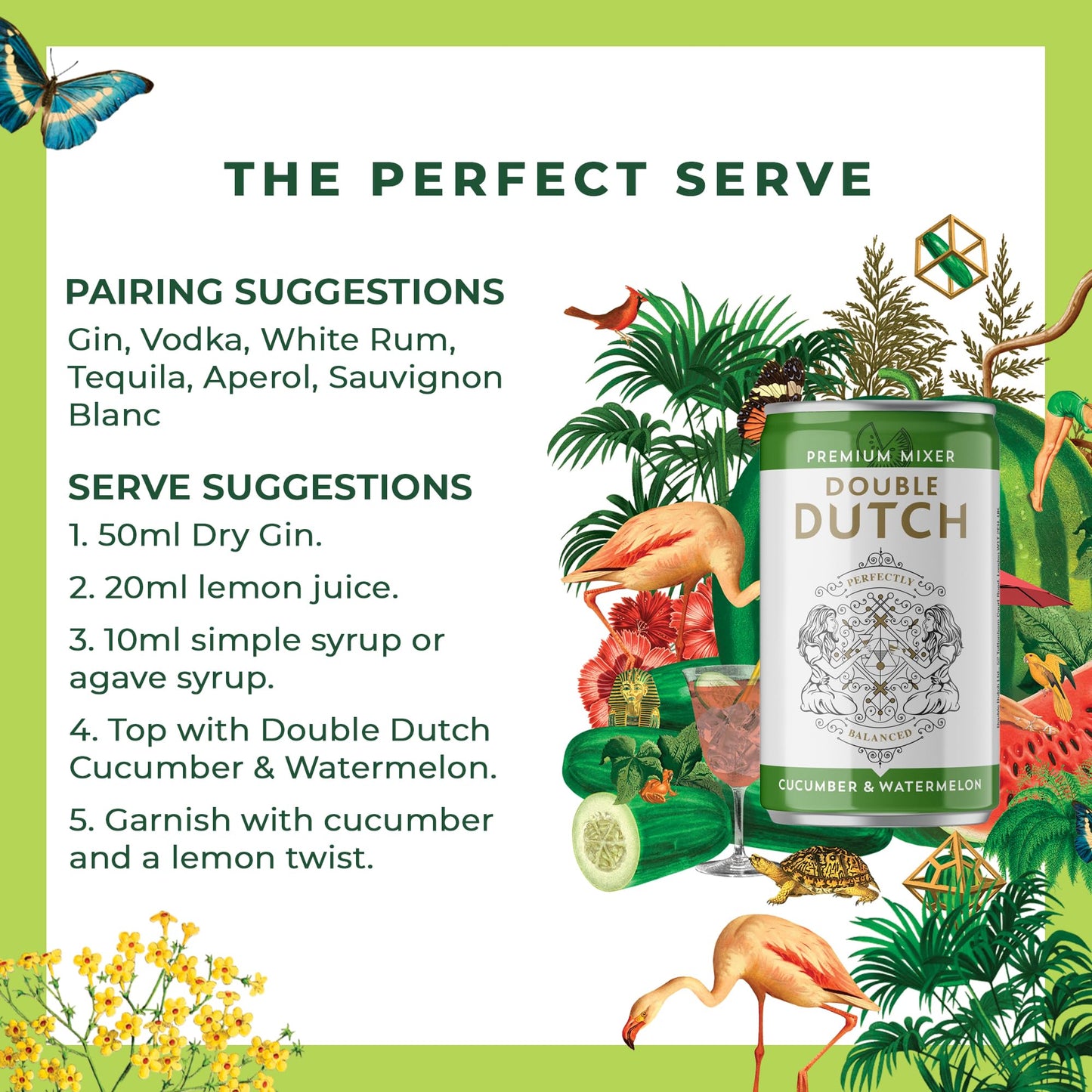Double Dutch Cucumber & Watermelon Soda | Low Calorie Diet Soft Drink | 100% Natural Ingredients | Gluten Free, Vegan Friendly Premium Mixer Perfect For Gin, Vodka & Cocktails | 6 x 150ml Cans