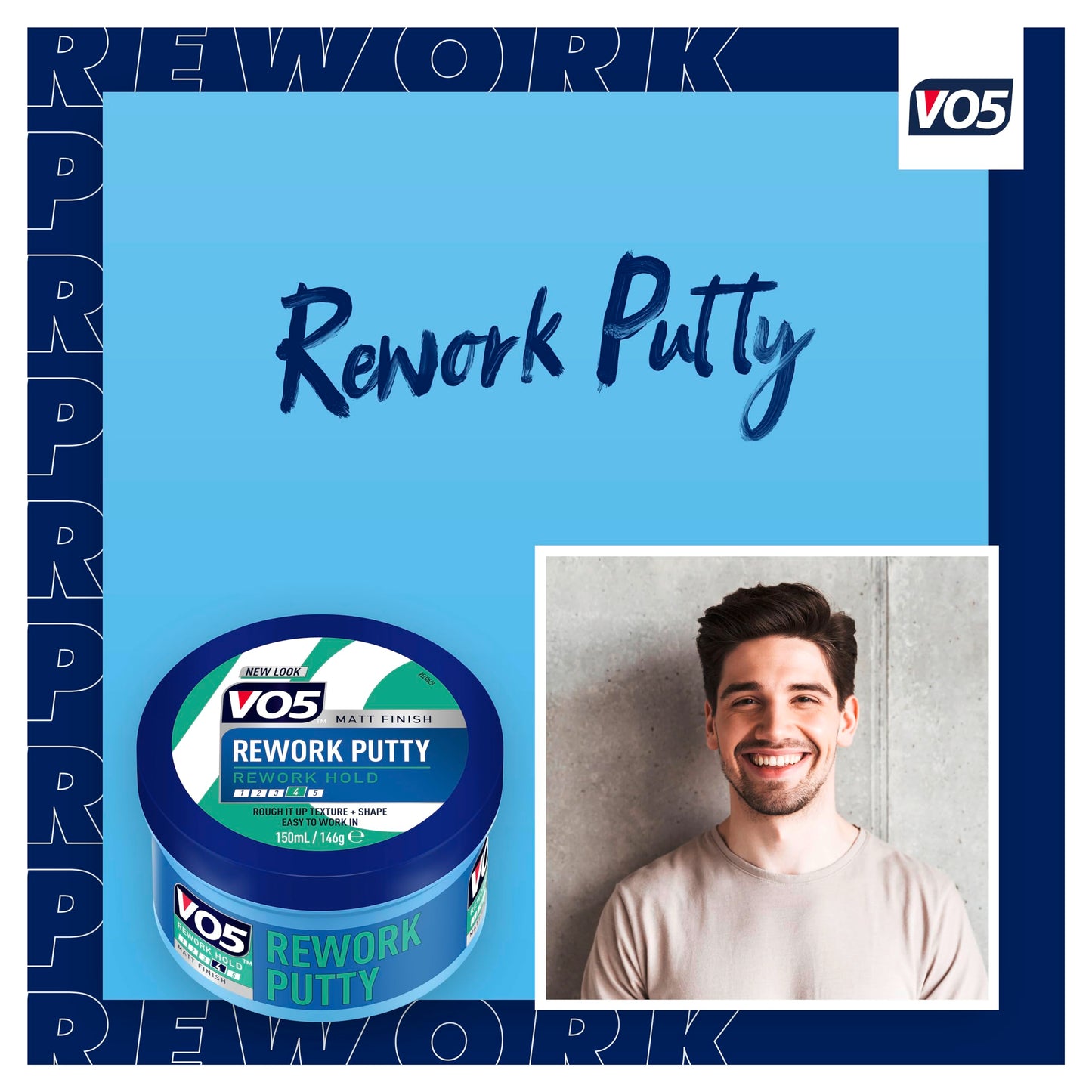 VO5 Rework Putty, 150ml, Matt Finish Hair Styling Product, Strong Hold Level 4