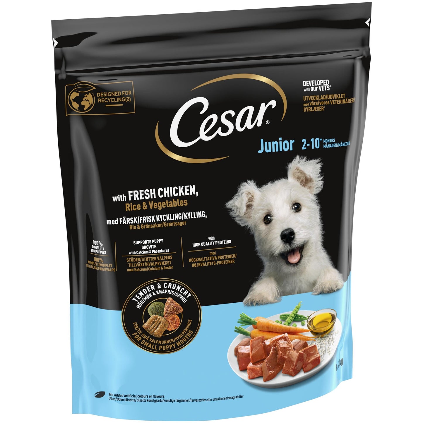 CESAR Junior Dry Dog Food with Fresh Chicken, Rice and Vegetables 5 x 1.4Kg