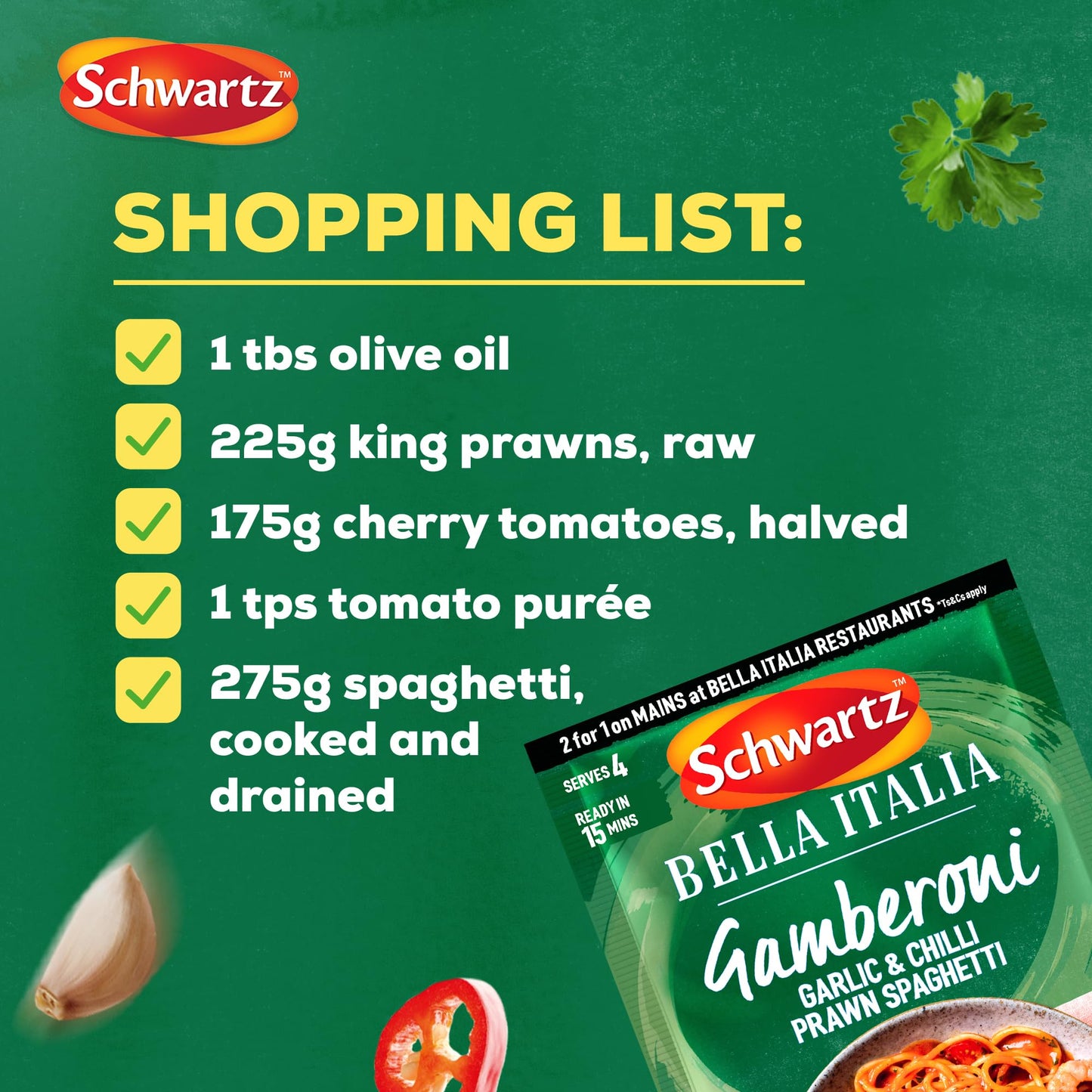 Schwartz x Bella Italia Gamberoni Garlic & Chilli Prawn Spaghetti Recipe Mix, 35g