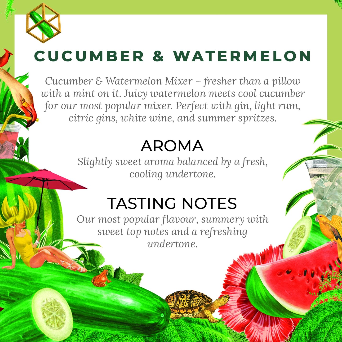 Double Dutch Cucumber & Watermelon Soda | Low Calorie Diet Soft Drink | 100% Natural Ingredients | Gluten Free, Vegan Friendly Premium Mixer Perfect For Gin, Vodka & Cocktails | 6 x 150ml Cans