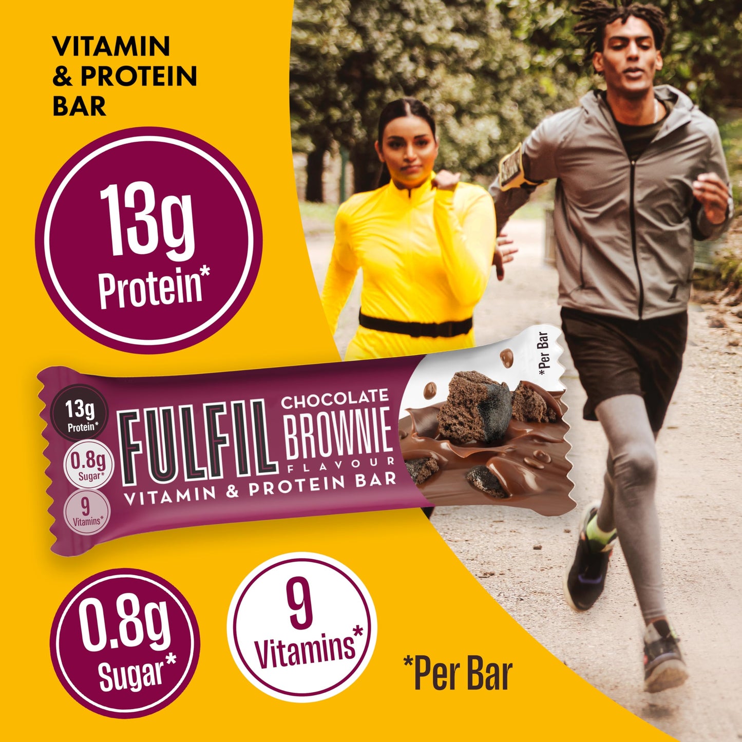 Fulfil Vitamin and Protein Bar— Chocolate Peanut and Caramel Flavour — 15 g High Protein, 9 Vitamins, Low Sugar