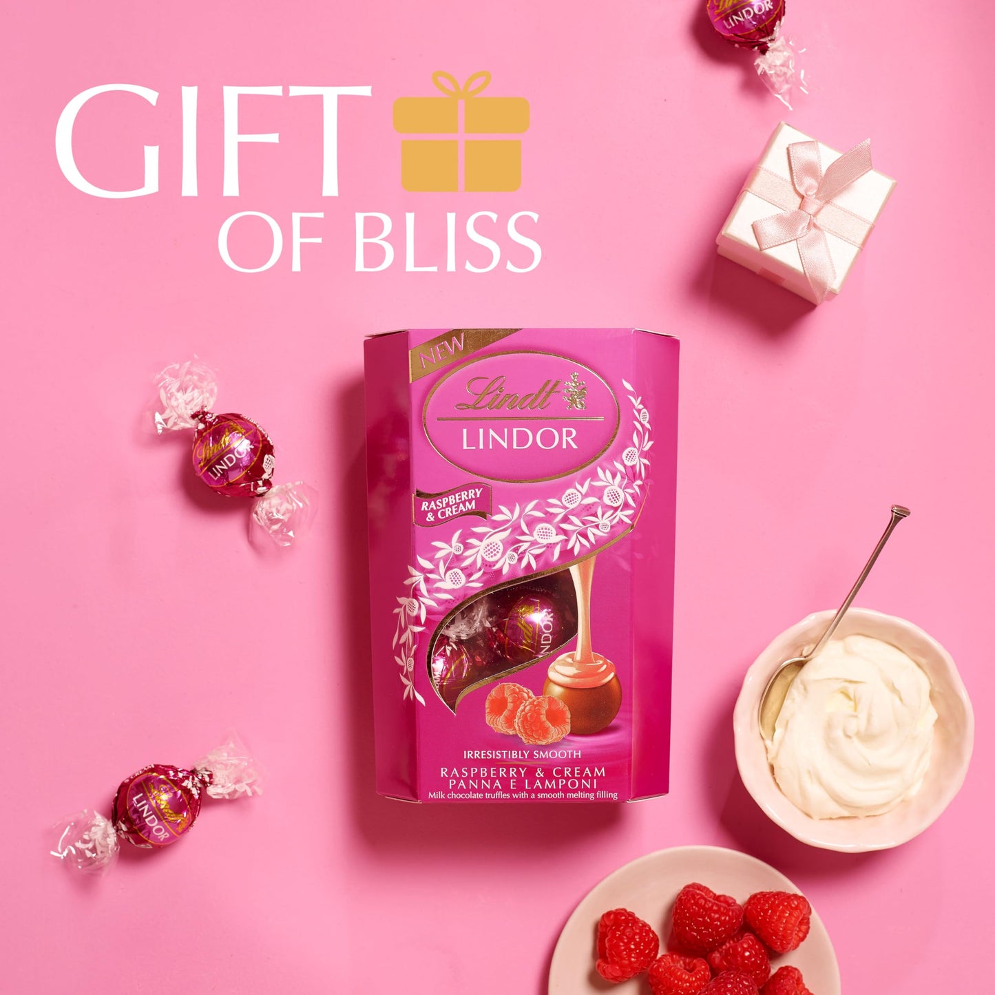 Lindt Lindor Raspberry and Cream Chocolate Truffles – 200g Box (Approx. 16 Balls) – Smooth Filling – Christmas, Gift, Birthday, Congratulations Treat
