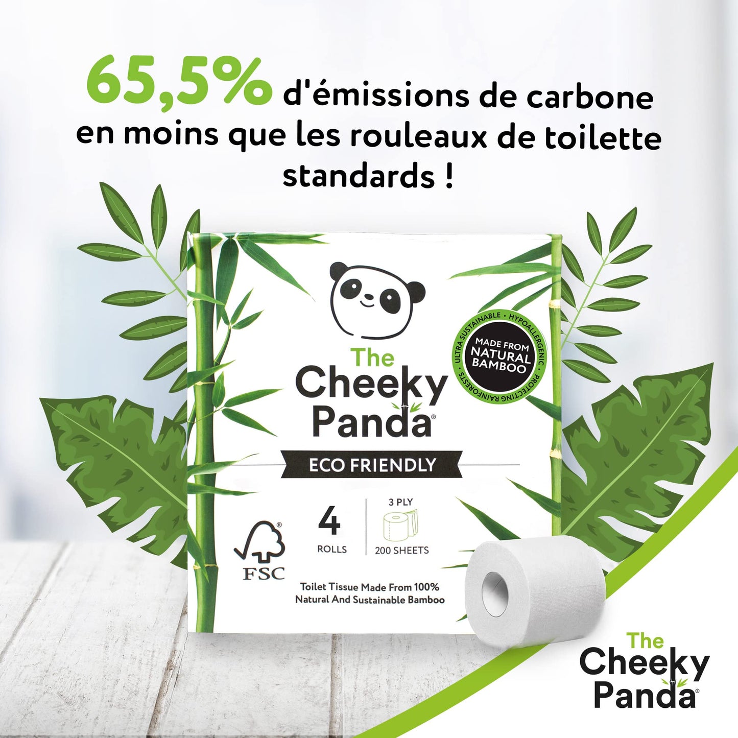 The Cheeky Panda Toilet Paper, 3 Thicknesses, 4 Rolls of Toilet Paper, Bamboo