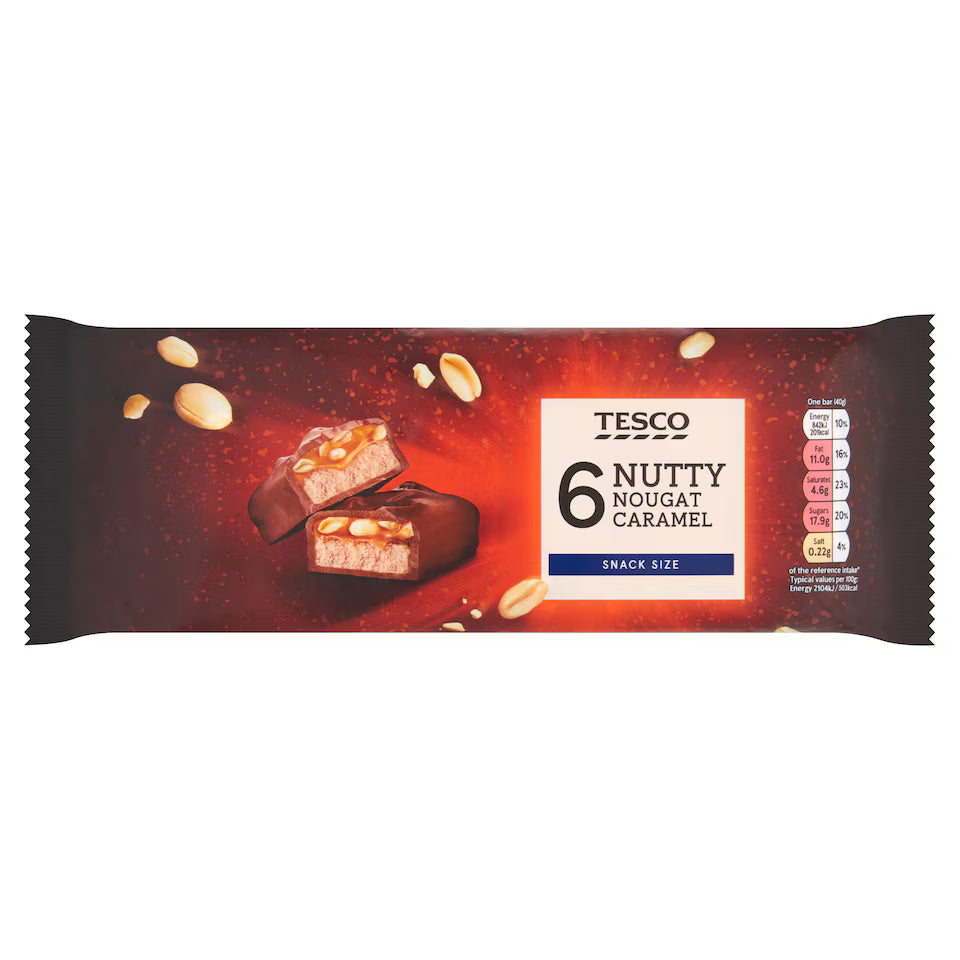 Tesco 6 Nutty Nougat Caramel Chocolate Bars, 40g