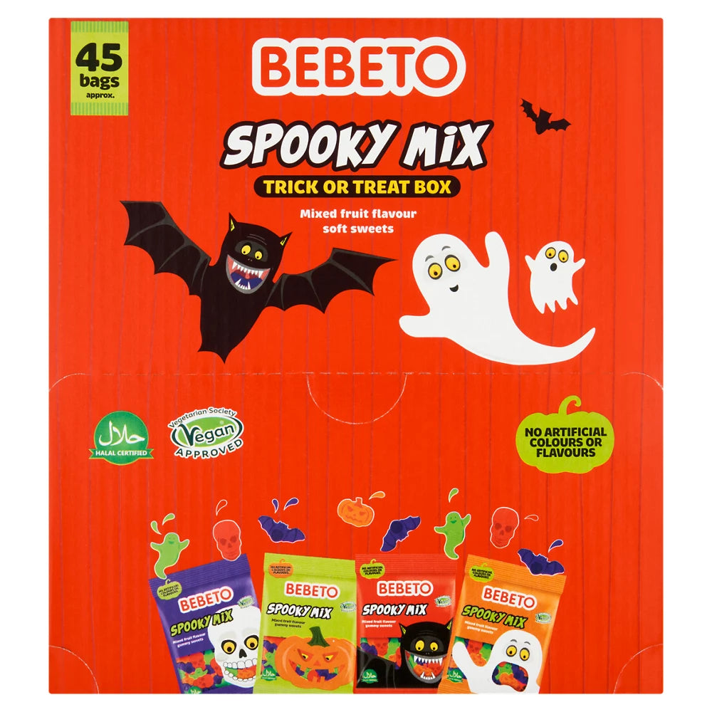 Bebeto 45 Spooky Mix Trick or Treat Box Assorted Mini Bags 675g