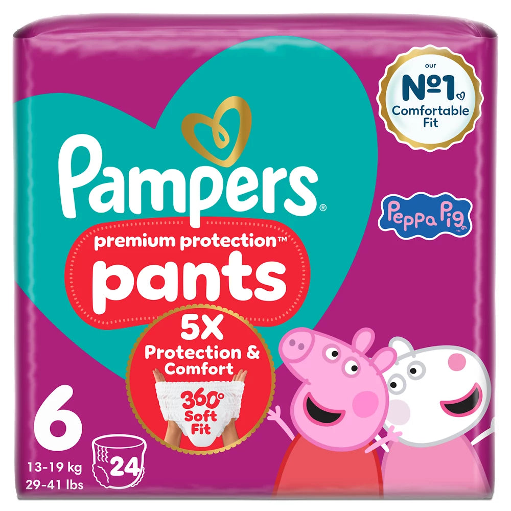 Pampers Premium Protection Pants Size 6, 24 Nappies,PeppaPig