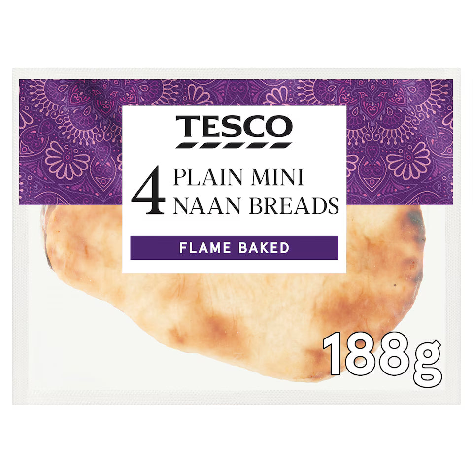 Tesco 4 Plain Mini Naan Breads, 188g