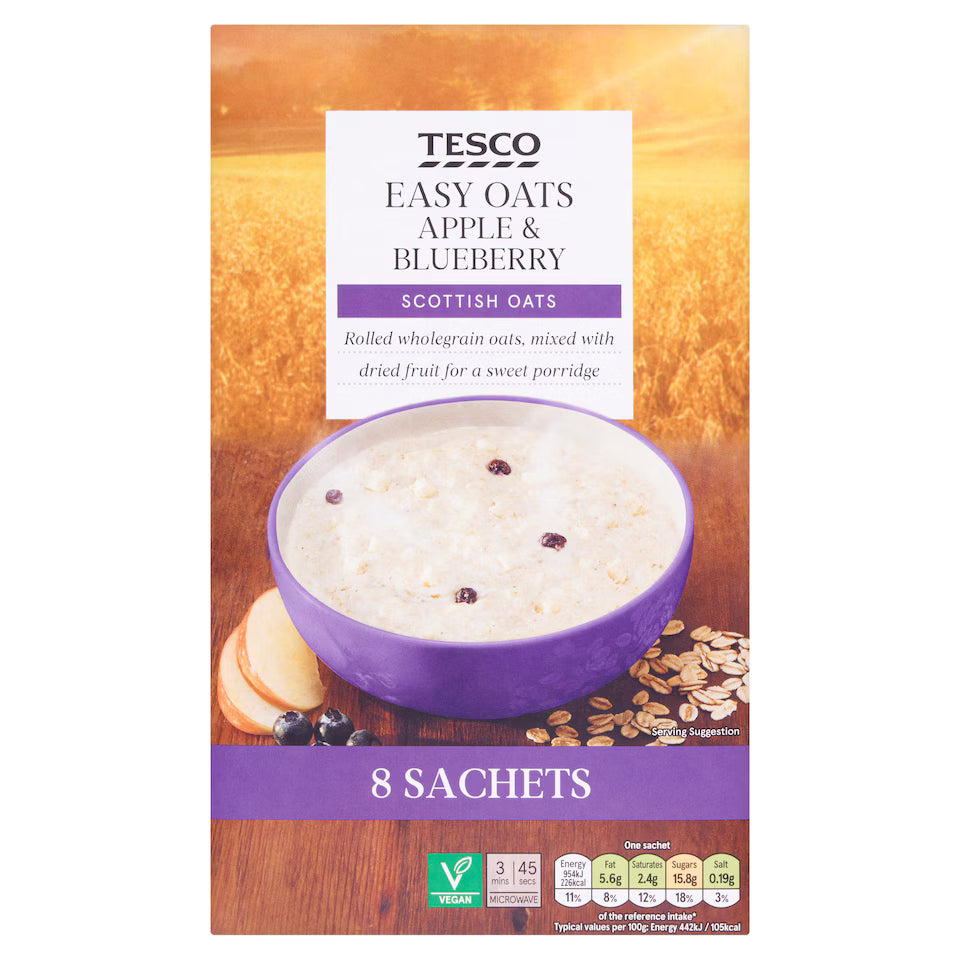 Tesco Easy Oats Apple & Blueberry, 8x36g