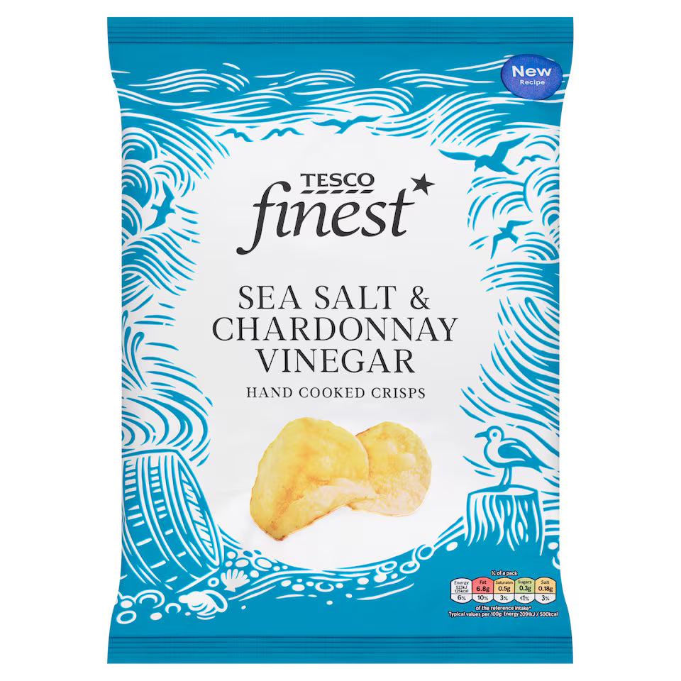 Tesco Finest Sea Salt & Chardonnay Vinegar Handcooked Crisps, 150g