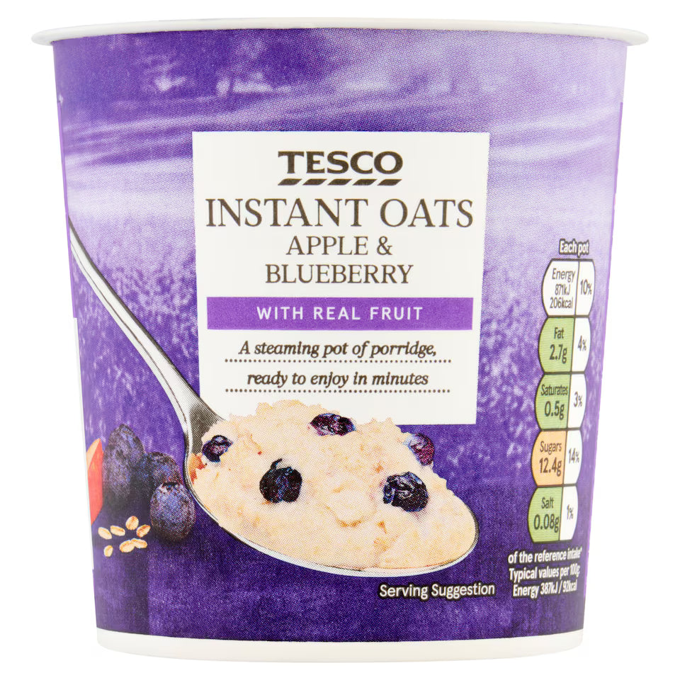 Tesco Apple & Blueberry Instant Oats, 55g