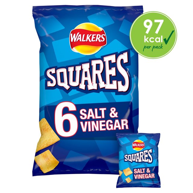 Walkers Squares Salt & Vinegar Crisps, 6x22g