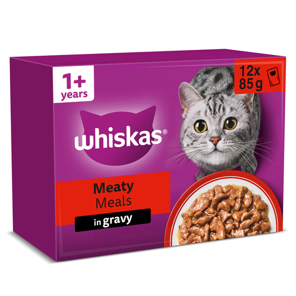Whiskas Wet 1+ Adult Cat Food Meaty Meals in Gravy, 12x85g