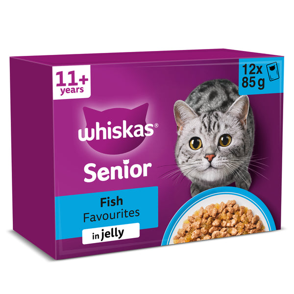 Whiskas Wet 11+ Senior Cat Food Fish Favourites in Jelly, 12x85g