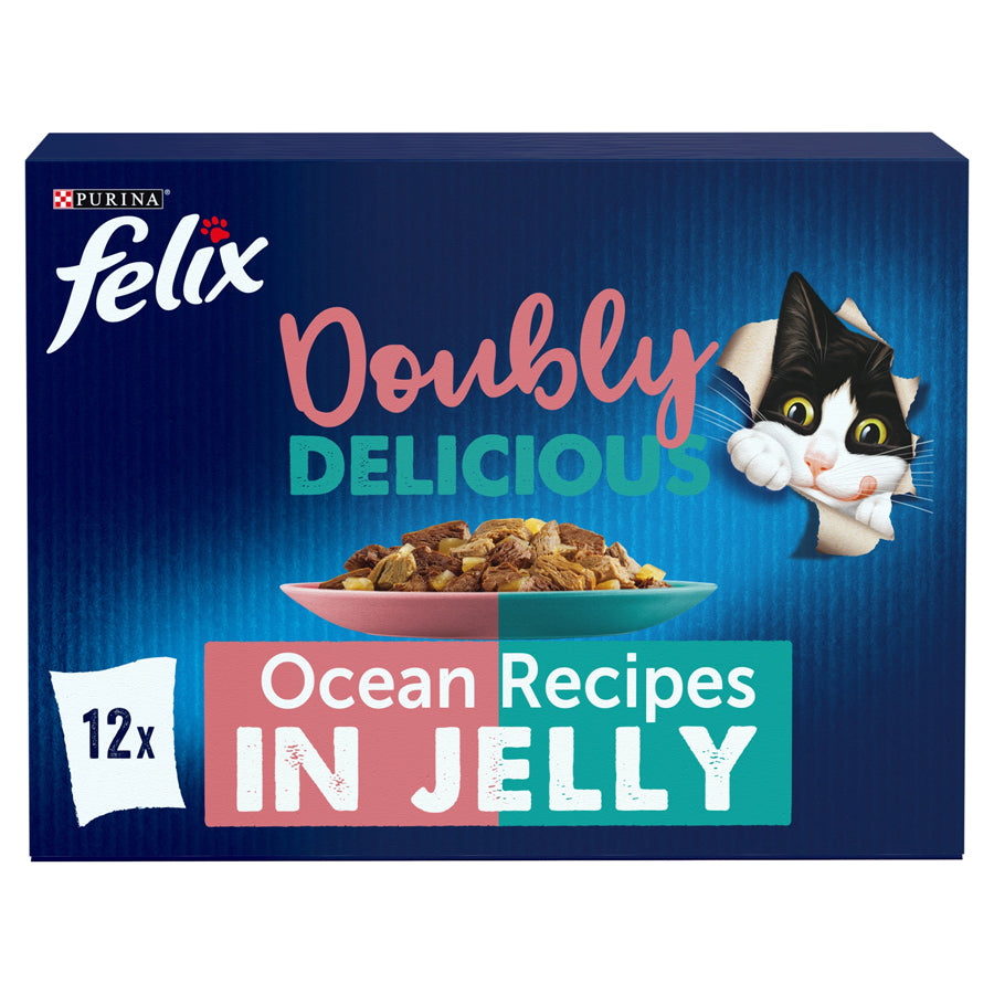 Felix Doubly Delicious Adult Wet Cat Food Ocean Recipes In Jelly 12 x 85g