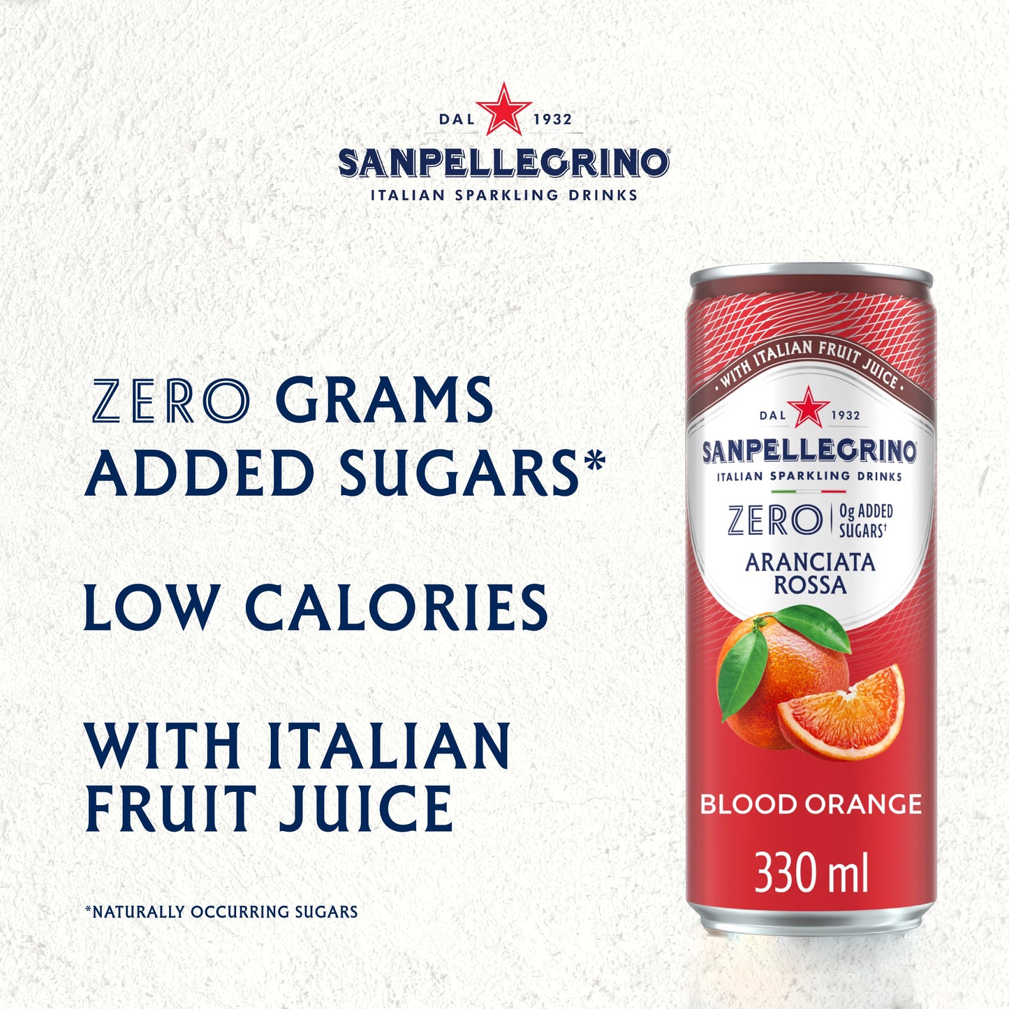 San Pellegrino Italian Sparkling Drinks Zero Sparkling Blood Orange Canned Soft Drink 6 x 330ml, 21kCals per can