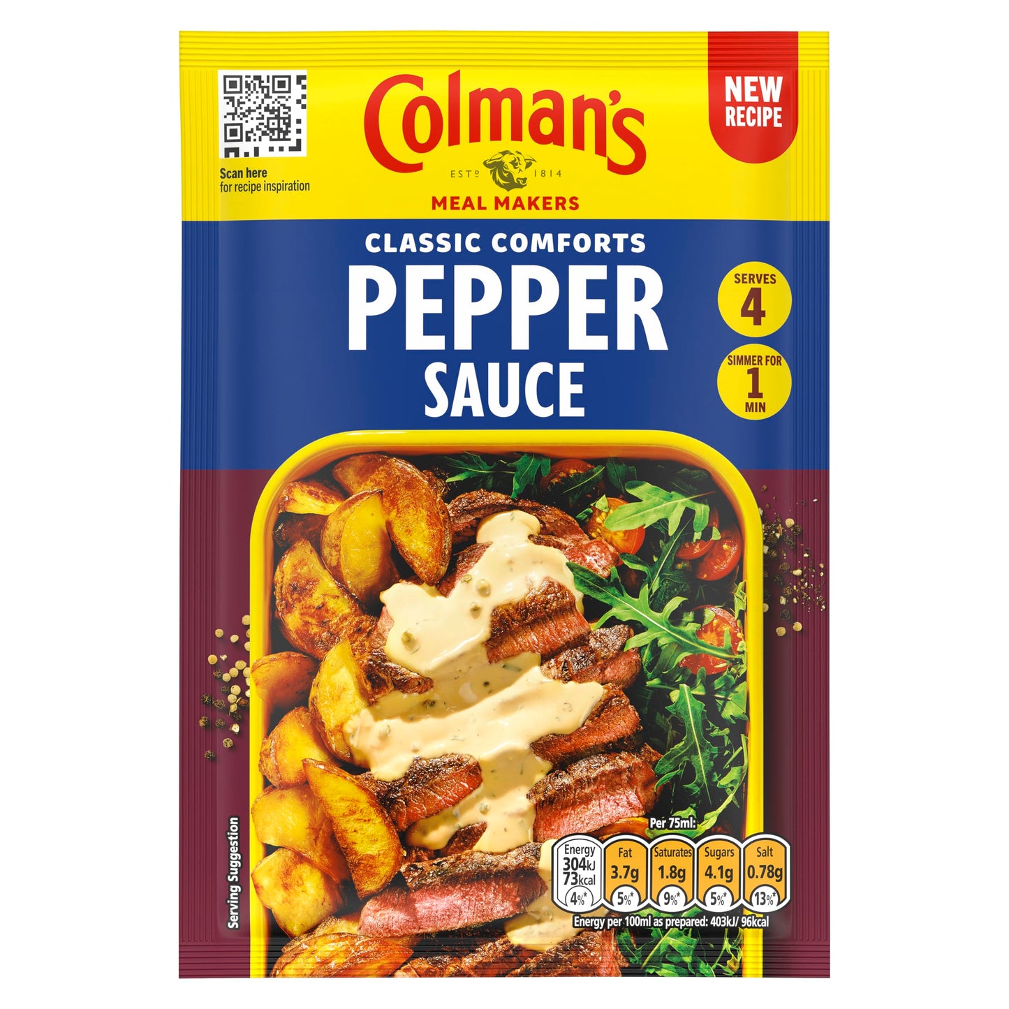 Colman's Classic Comforts Pepper Sauce Sauce Mix perfect with a juicy steak with a blend of herbs and spices 22 g