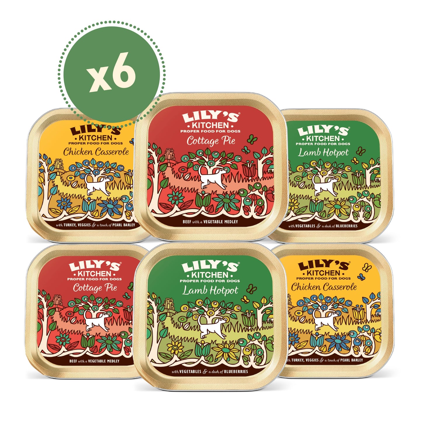Lily's Kitchen Natural Adult Dog Food Wet Trays - Classic Dinners Multipack - Chicken, Lamb & Beef - Complete Meal Recipes (6 Trays x 150g)