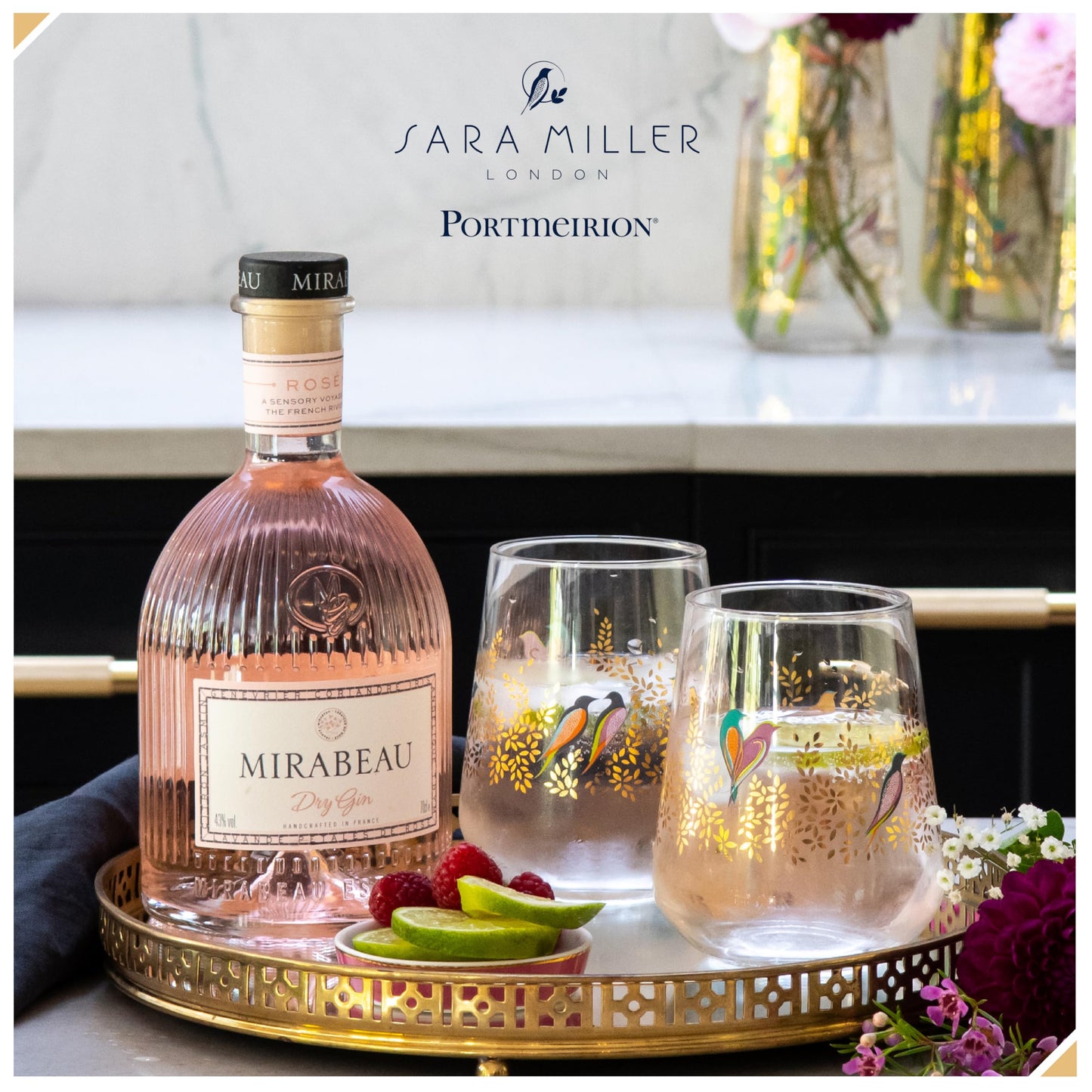Portmeirion x Sara Miller London Set of 2 Glass Tumblers - Transparent and Durable Glass, Chelsea Collection, Suitable for Dinner Parties & Celebrations, 0.4L