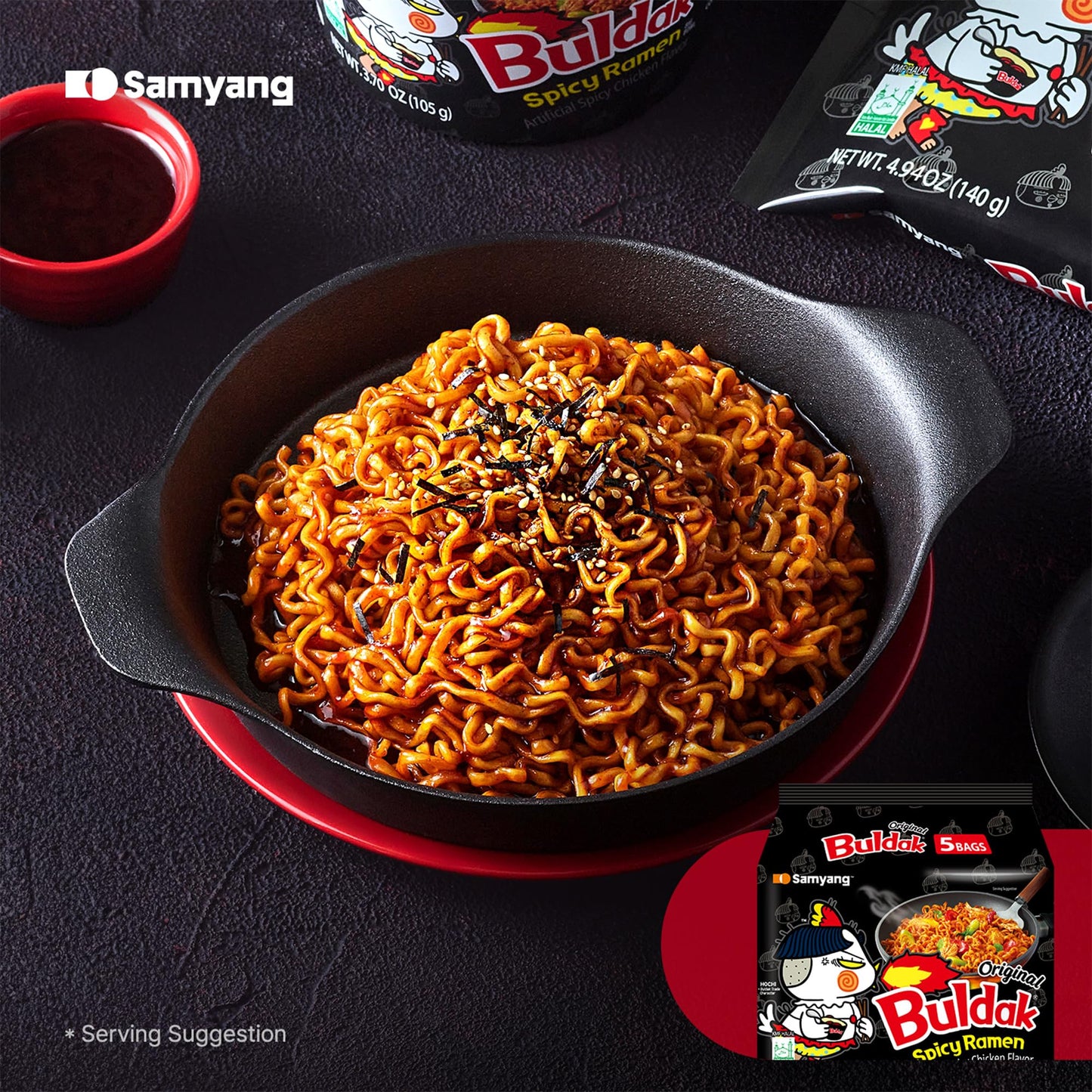 Samyang Buldak Original Hot Chicken Spicy Korean Instant Noodles, 5 x 140g