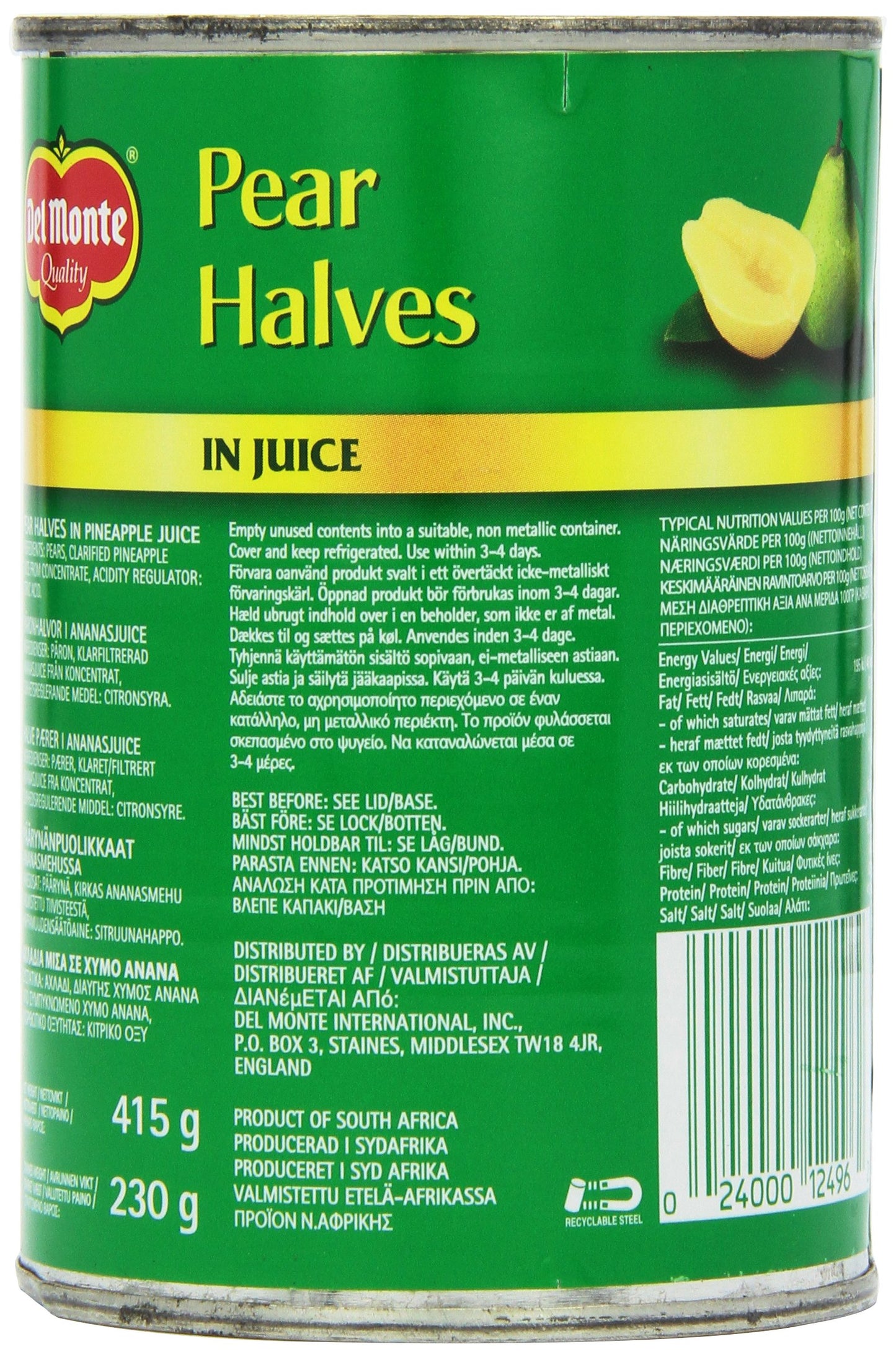 Del Monte Pear Halves in Juice, 415g