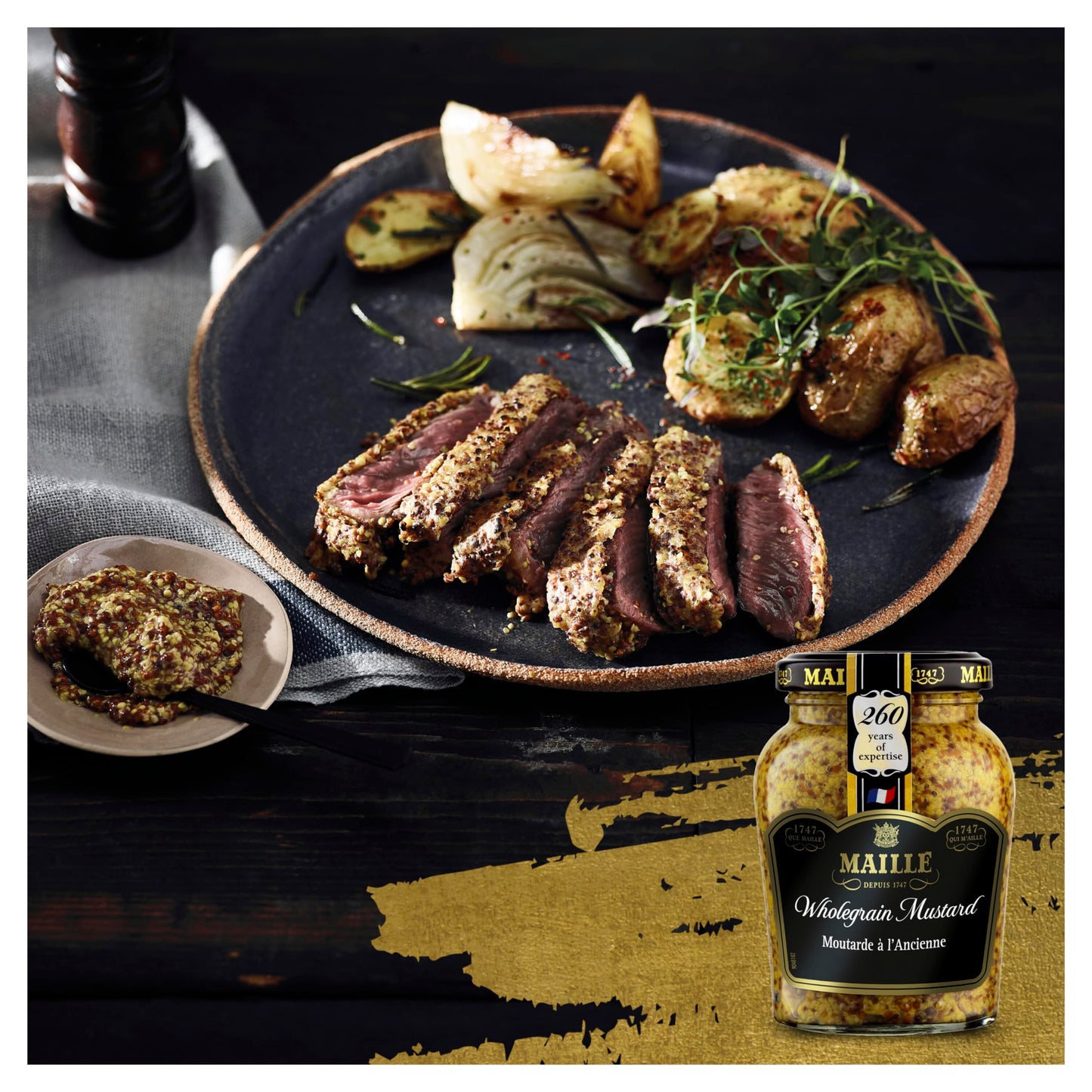 Maille Wholegrain Mustard since 1747 for pork, beef, and salad dressings 6x 210 g