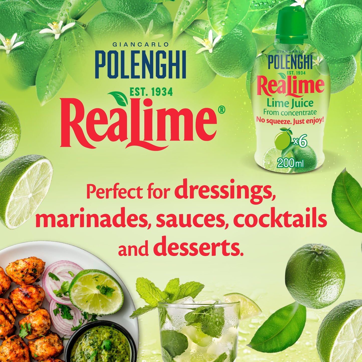 ReaLime Lime Juice 6 x 200ml - Tasty, Practical, Convenient - Blended from Selected Origins