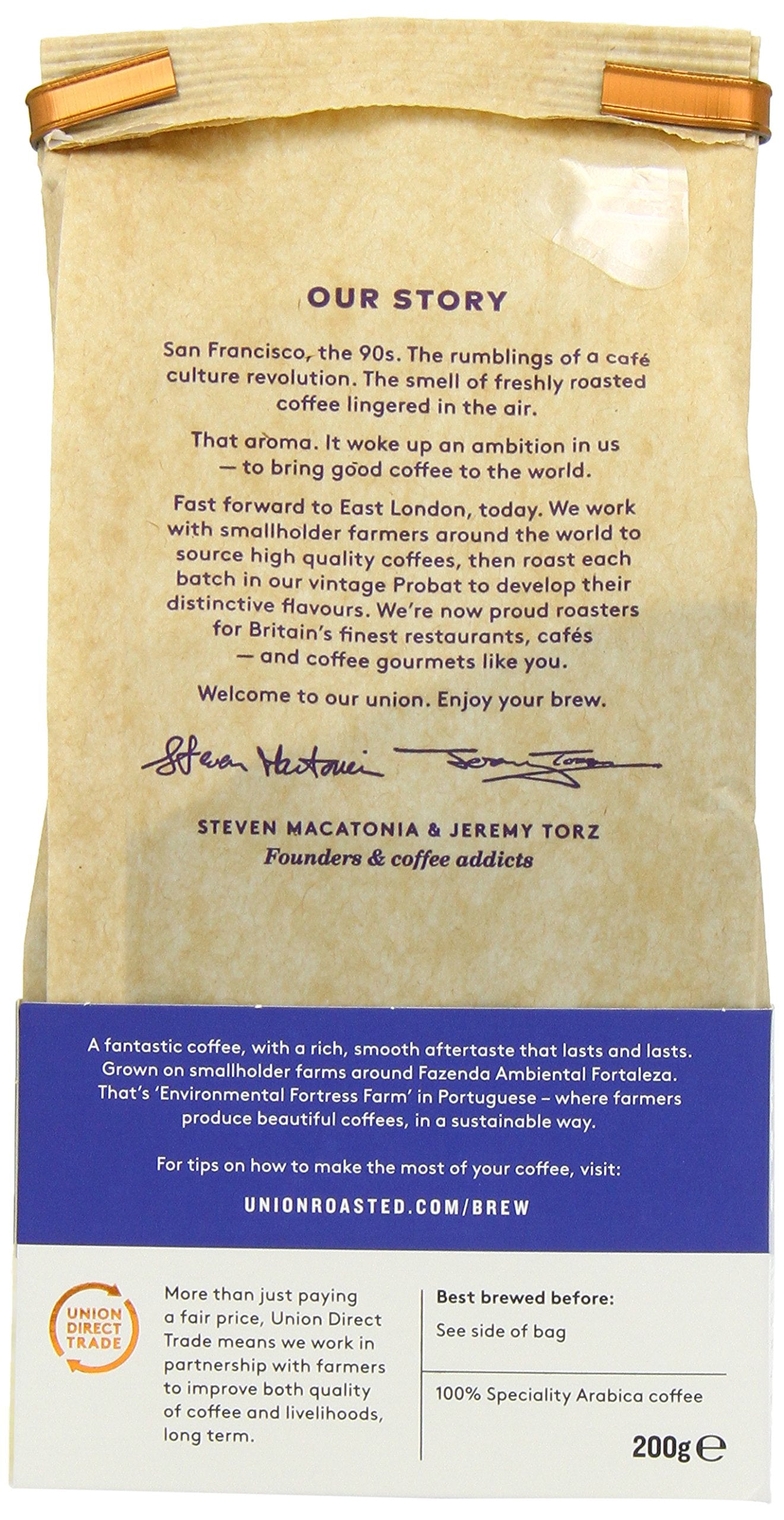 Union Hand Roasted Coffee Brazil Ground Coffee, 200g