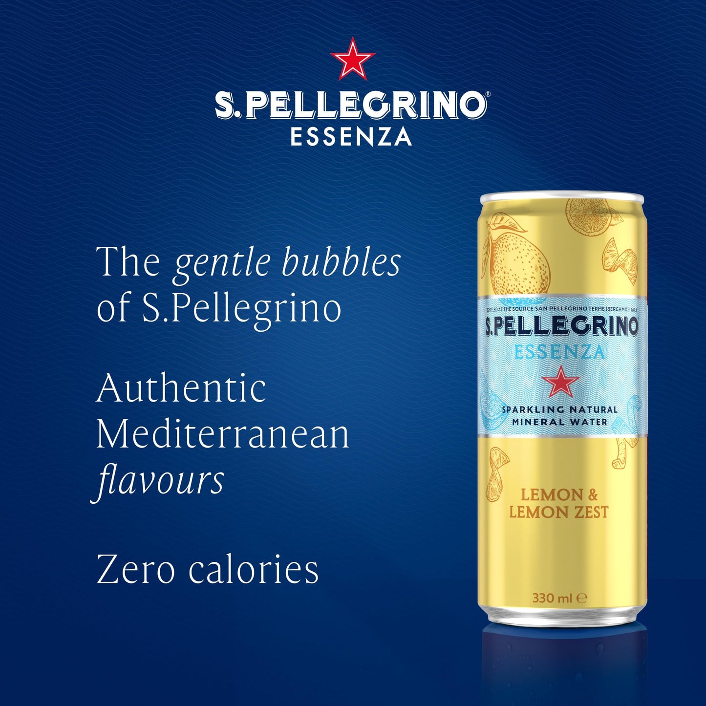 San Pellegrino Essenza Sparkling Water Lightly Flavoured Lemon & Lemon Zest Cans 4x330ml