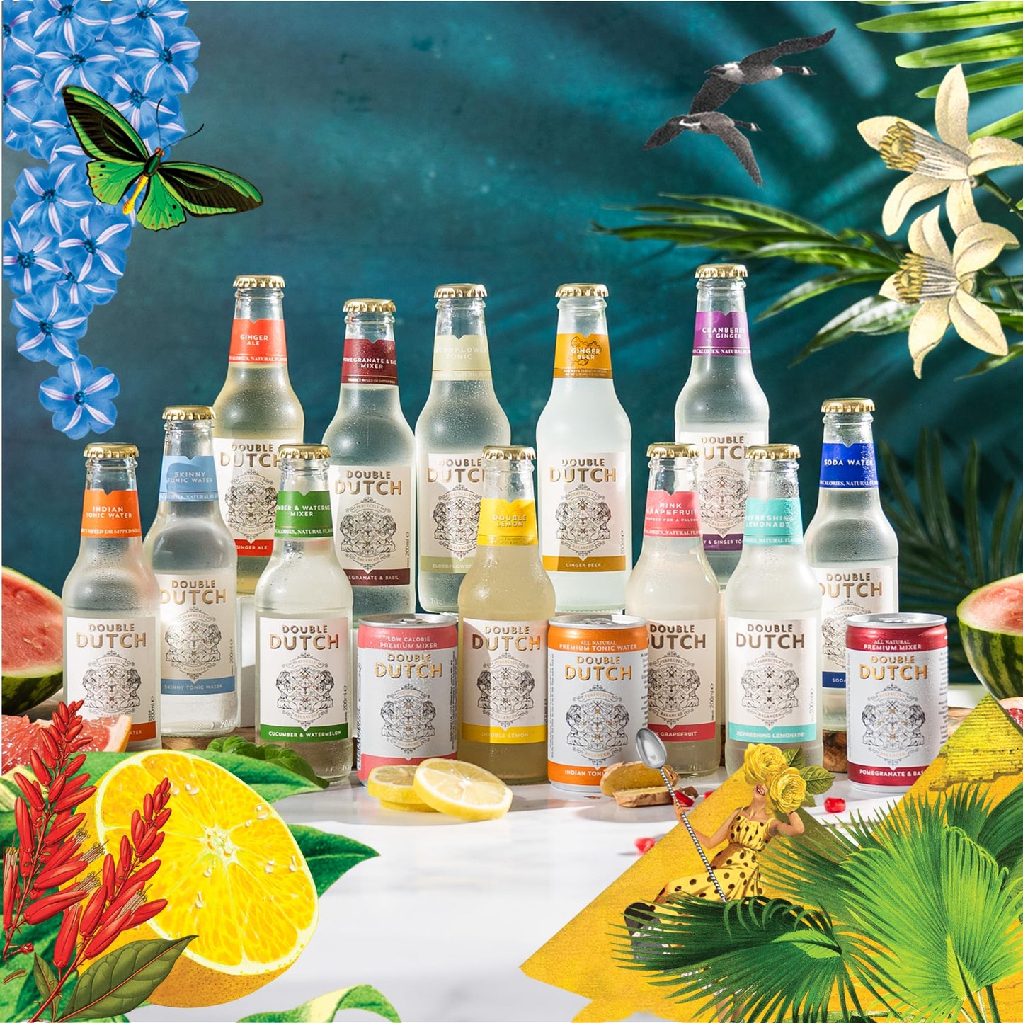 Double Dutch Cucumber & Watermelon Soda | Low Calorie Diet Soft Drink | 100% Natural Ingredients | Gluten Free, Vegan Friendly Premium Mixer Perfect For Gin, Vodka & Cocktails | 6 x 150ml Cans