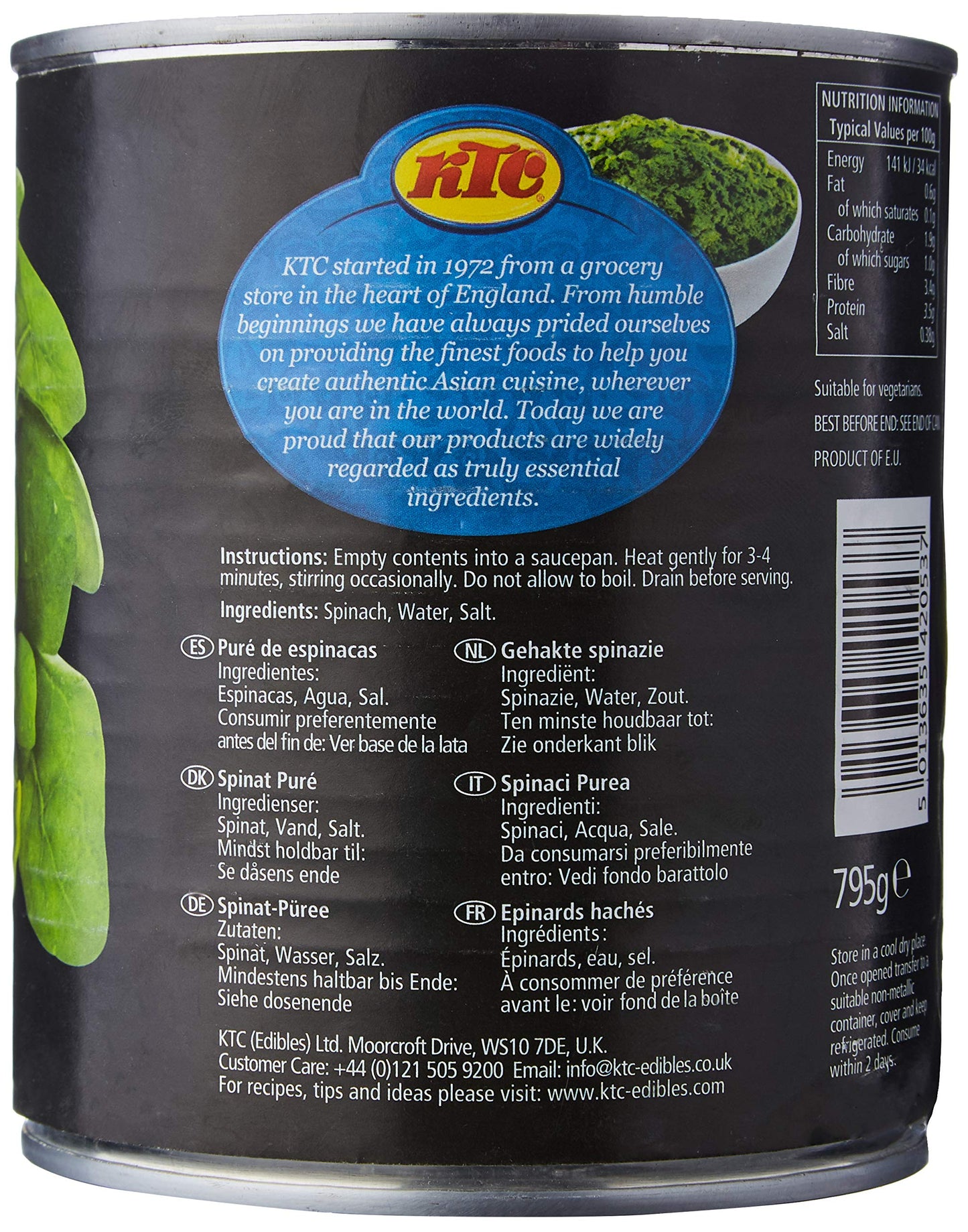 KTC Spinach Puree In Salted Water, 795g