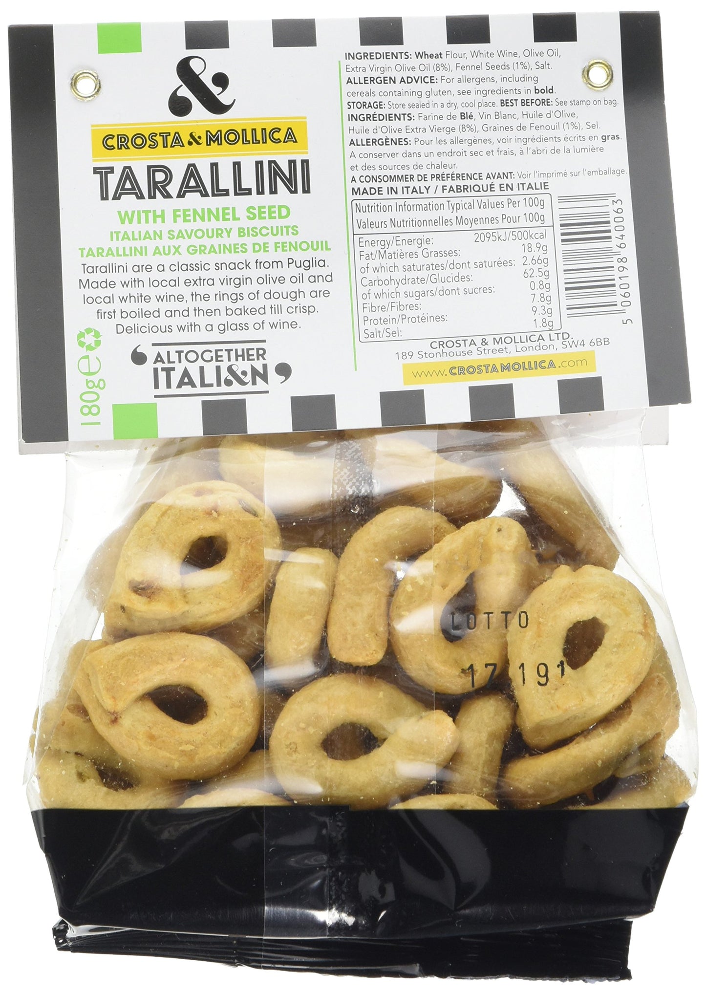 Crosta & Mollica Tarallini with Fennel Seed, 180g