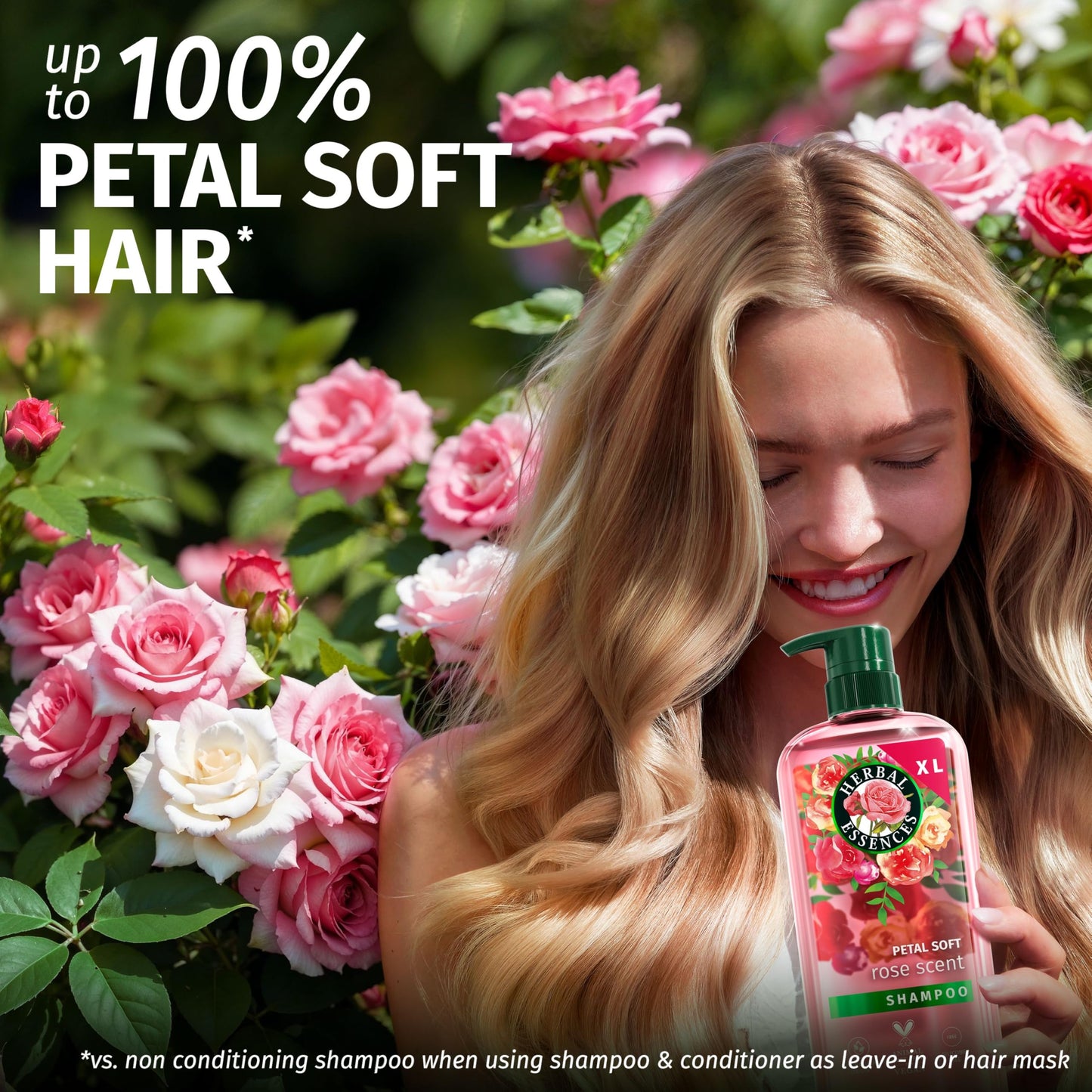 Herbal Essences Rose Scent Petal Soft Shampoo 650ml to Help Dry Hair Feel Silky and Nourished, Blended with Rose Essence and Natural Origin Ingredients, Silicone Free, Vegan and Cruelty Freerefers