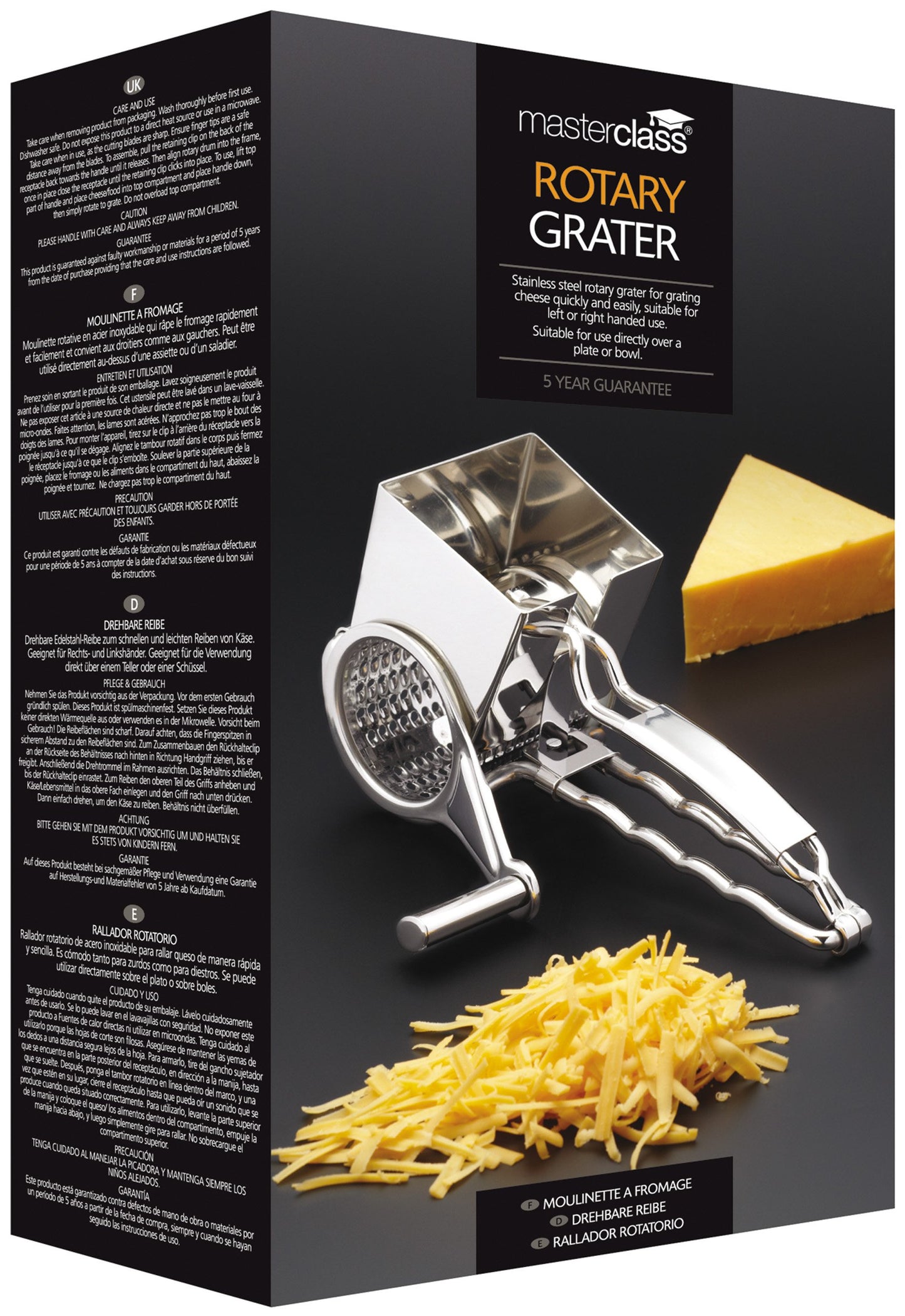 MasterClass Deluxe Stainless Steel Rotary Cheese Grater, Silver